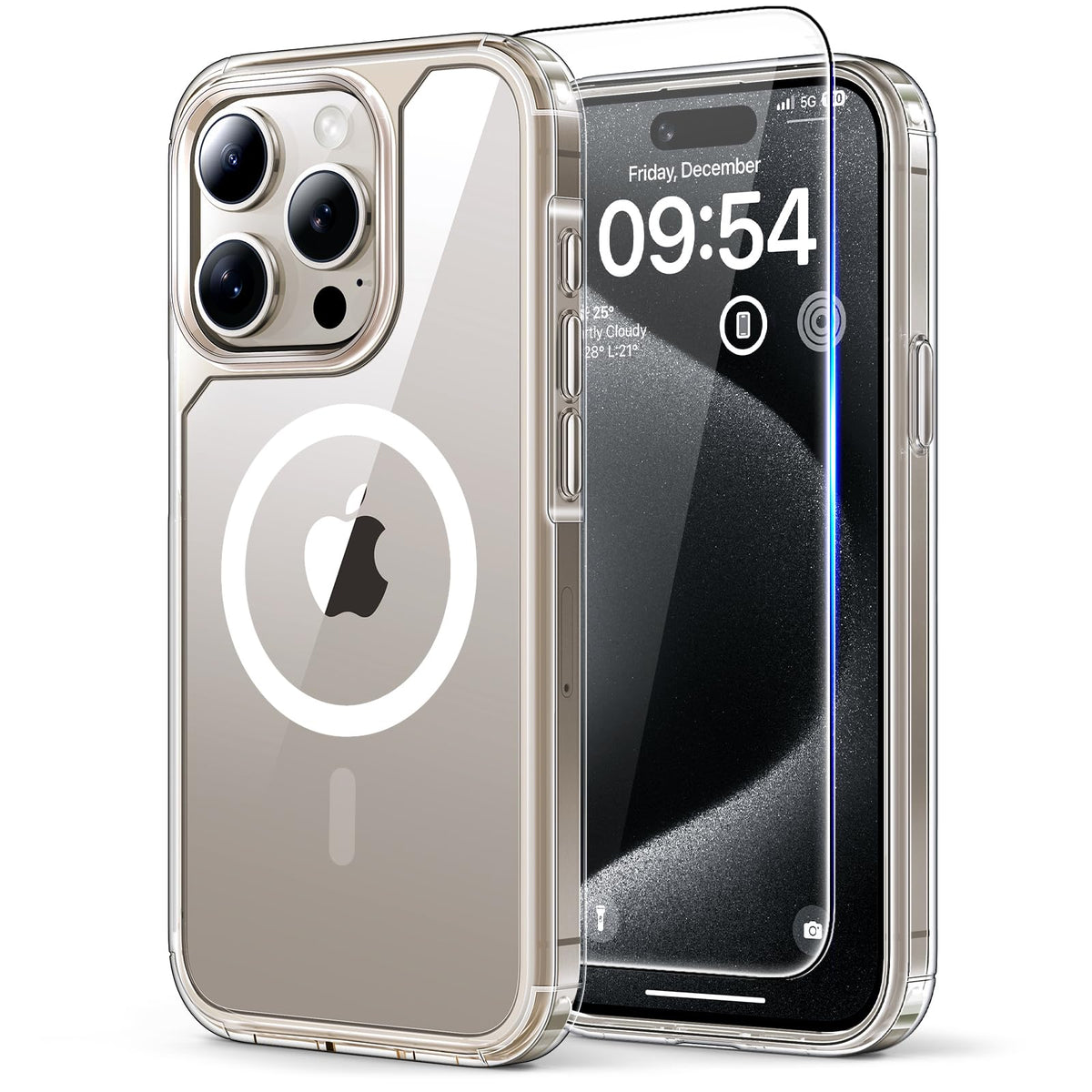 Tauri 5 In 1 Magnetic For Iphone 15 Pro Case, [Compatible With Magsafe] With 2X Screen Protectors + 2X Camera Lens Protectors, [