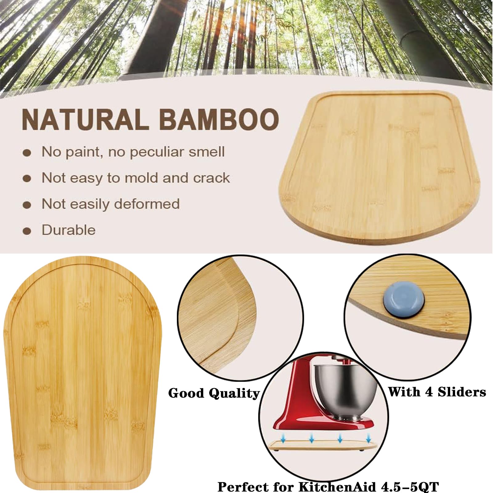 Bamboo Kitchenaid Mixer Slider Compatible With Kitchenaid Tilt Head 4.5 5Qt Stand Mixer,Kitchen Countertop Sliding Moving Tray F