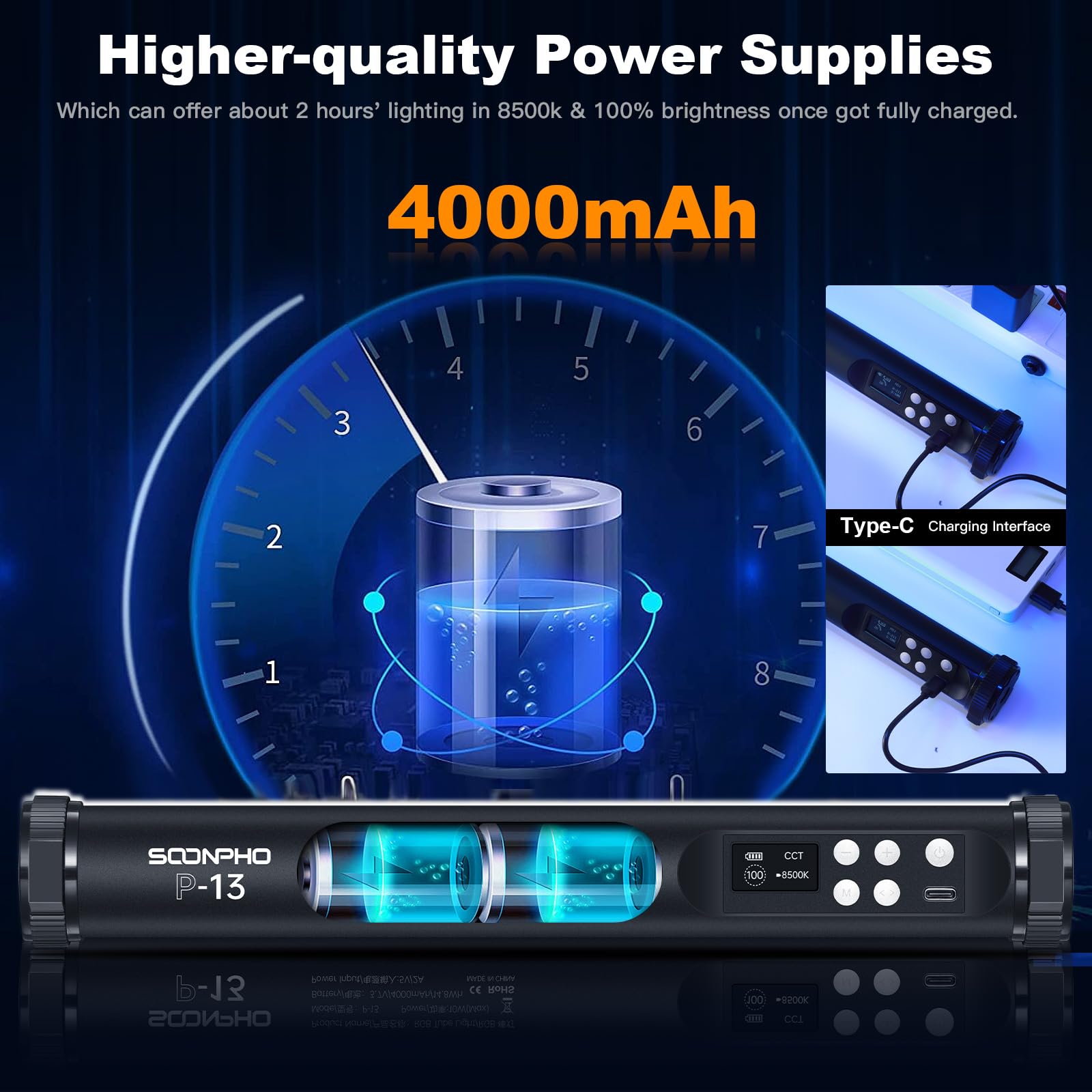 Soonpho Rgb Led Video Light Wand Stick,360 Full Rgb Magnetic Tube Light,3200K~8500K,Rechargeable 4000Mah Battery For Photography