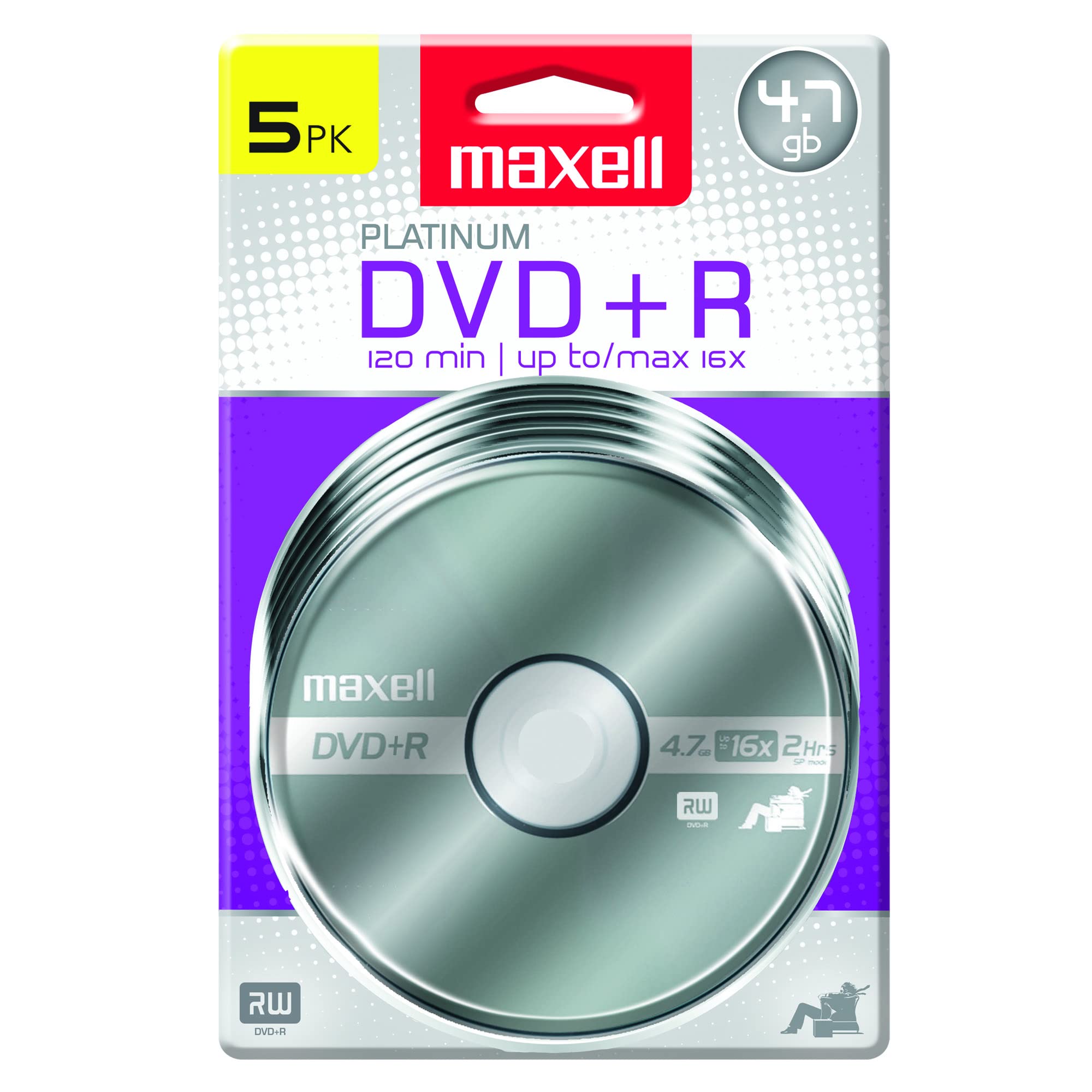 Maxell - 639031, Platinum DVD+R - High Capacity Write-Once Discs for Videos & Digital Storage - 4.7GB Storage with 16X Write Spe