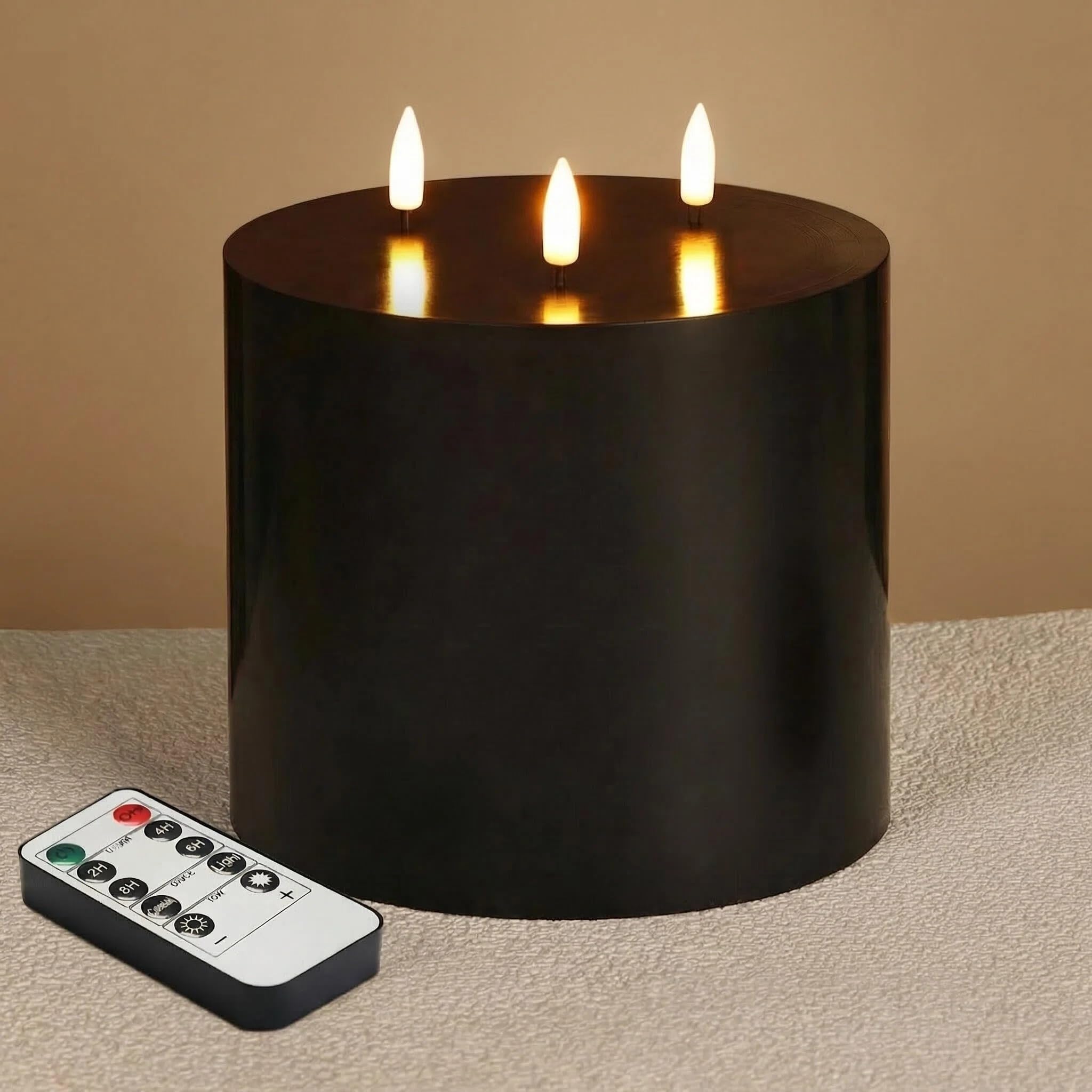 Girimax 3 Wick Flameless Pillar Candle with Remote, 6x6 inch Large Black LED Candle Battery Operated Flickering