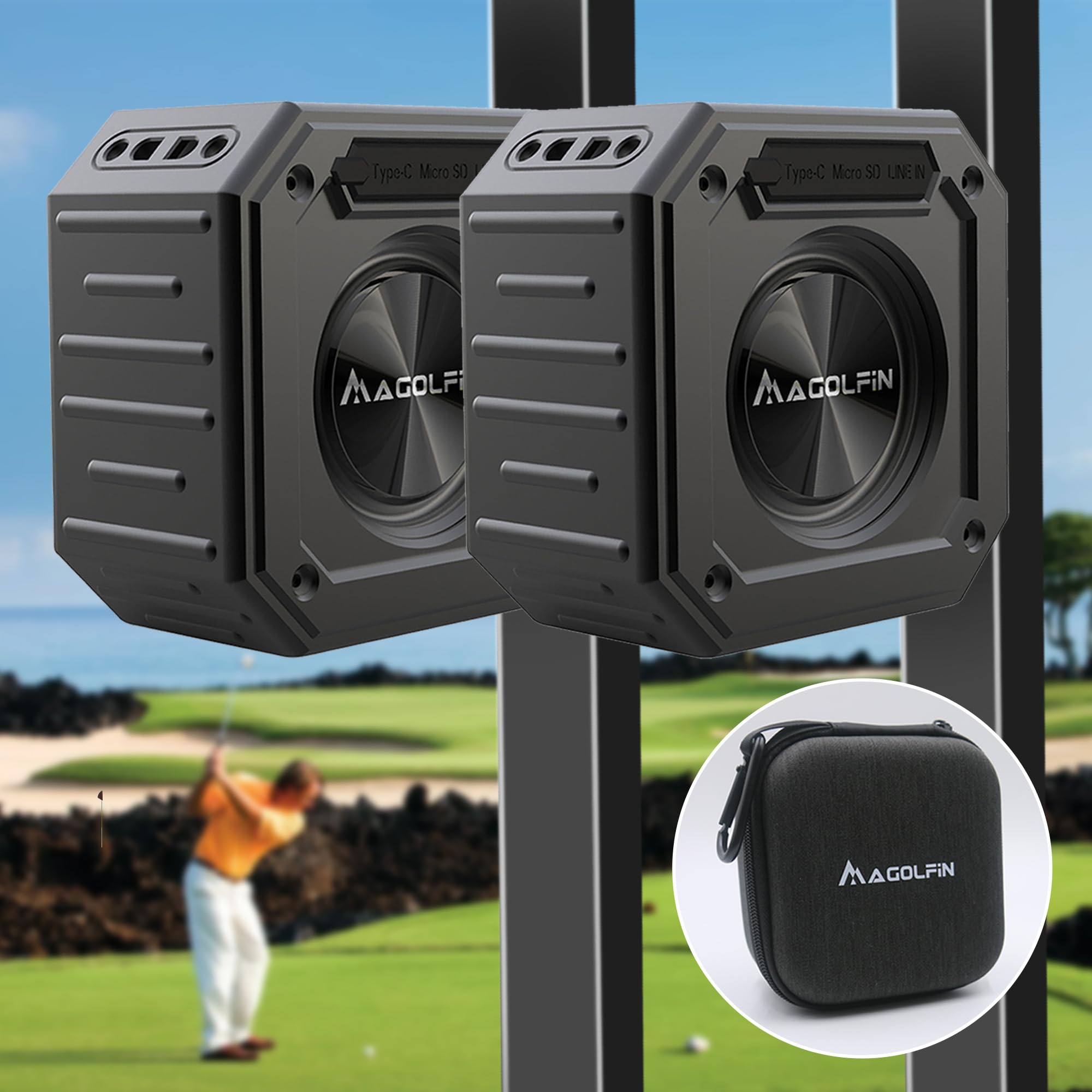 2Pack Golf Cart Speakers with Storage Case, IPX7 Magnetic Golf Speaker 24H Playtime, 36W Loud Stereo Sound Magnetic Bluetooth S