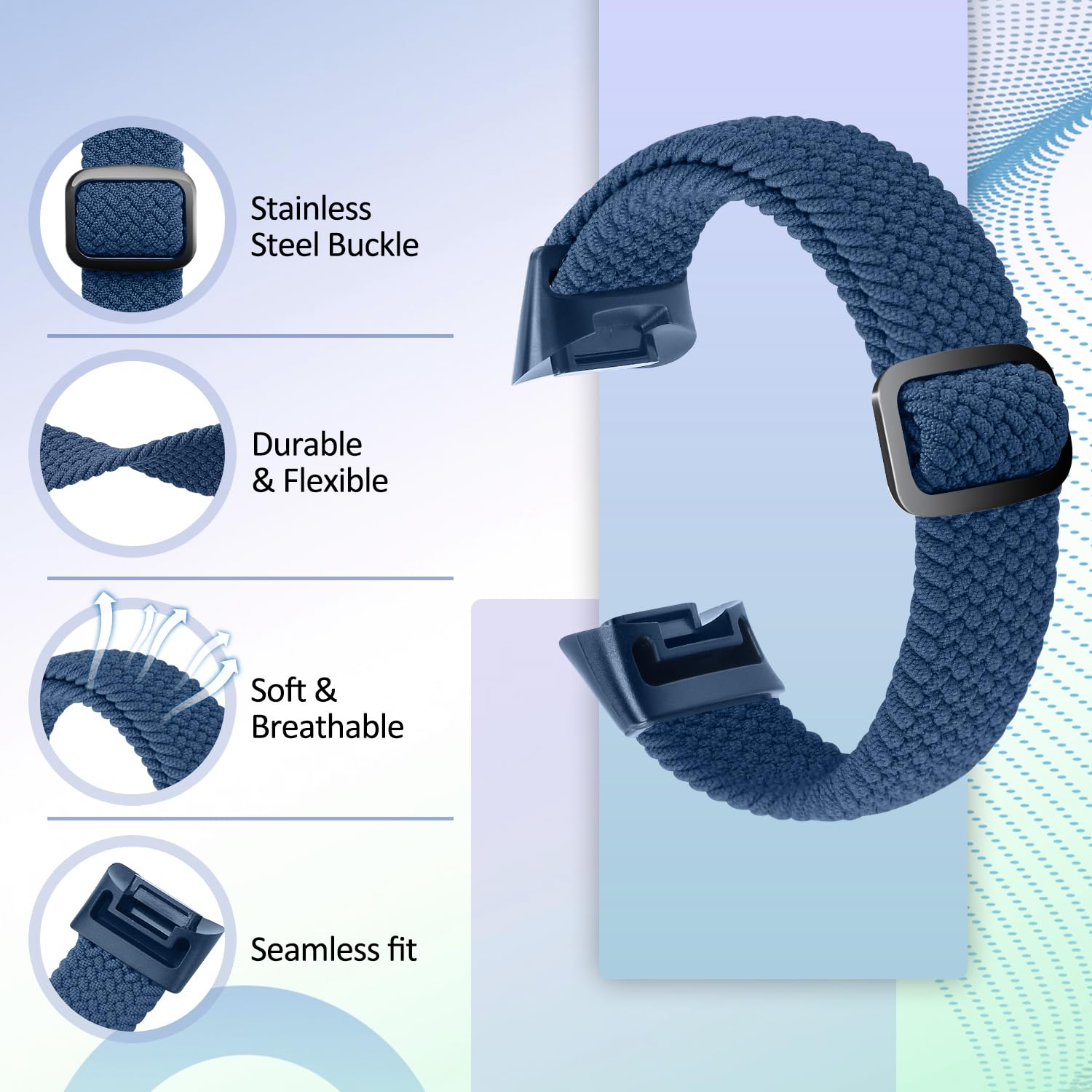 Vndapt Elastic Braided Bands Compatible With Fitbit Charge 5/Fitbit Charge 6 For Women Men, Breathable Adjustable Stretchy Nylon