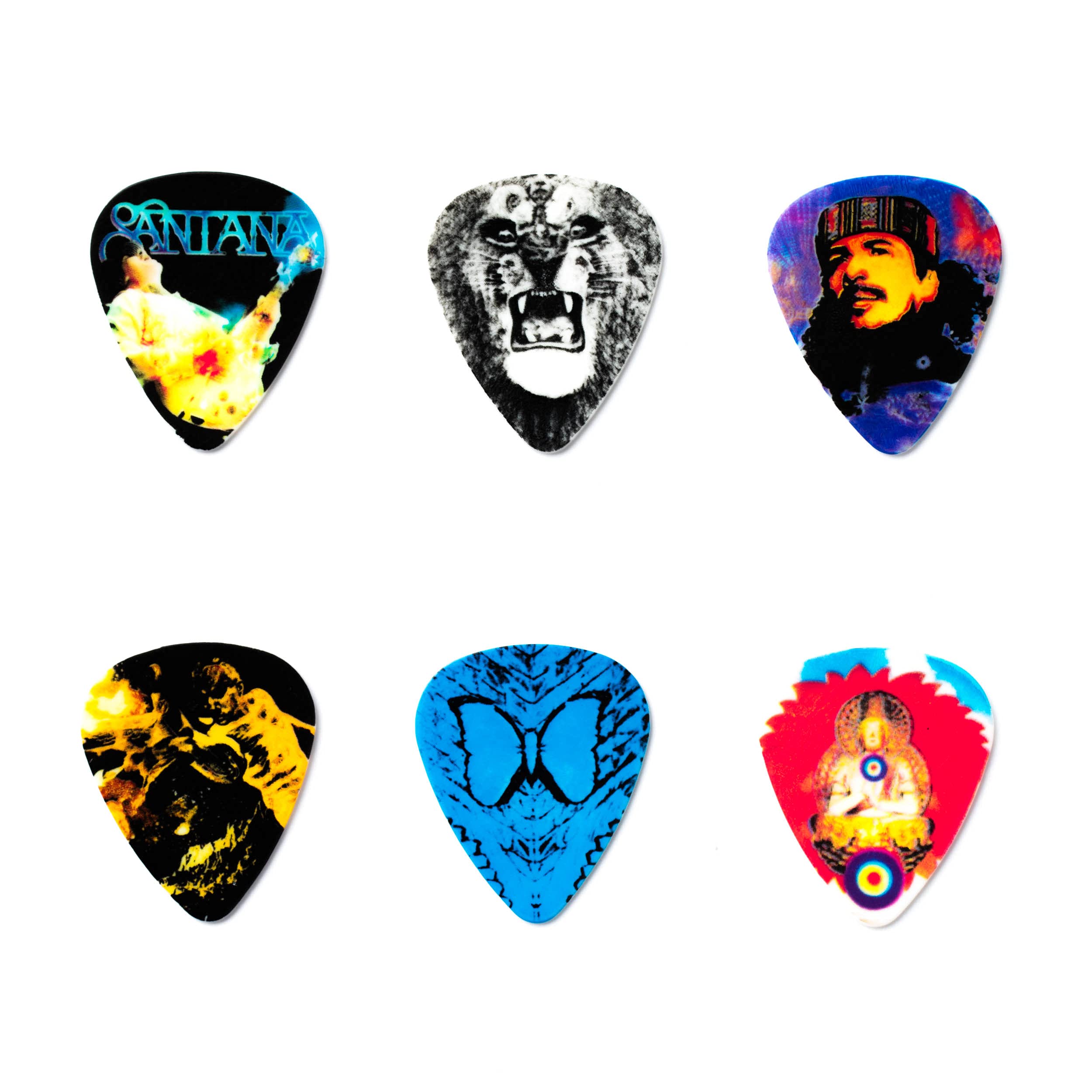 Jim Dunlop Sanpt01M Carlos Santana Pick Tin, Assorted, Medium, 6 Picks/Tin