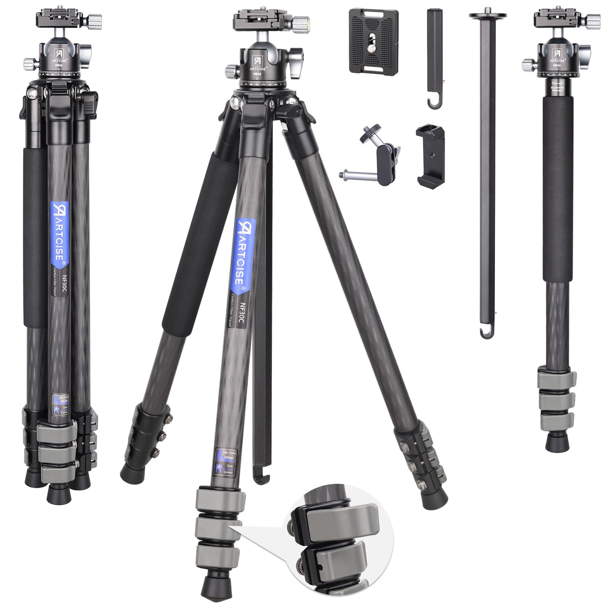 Compact Lightweight Carbon Fiber Tripod With Arca Panoramic 34Mm Ball Low Profiletripod Head Flip Lock Carbon Travel Camera Stan