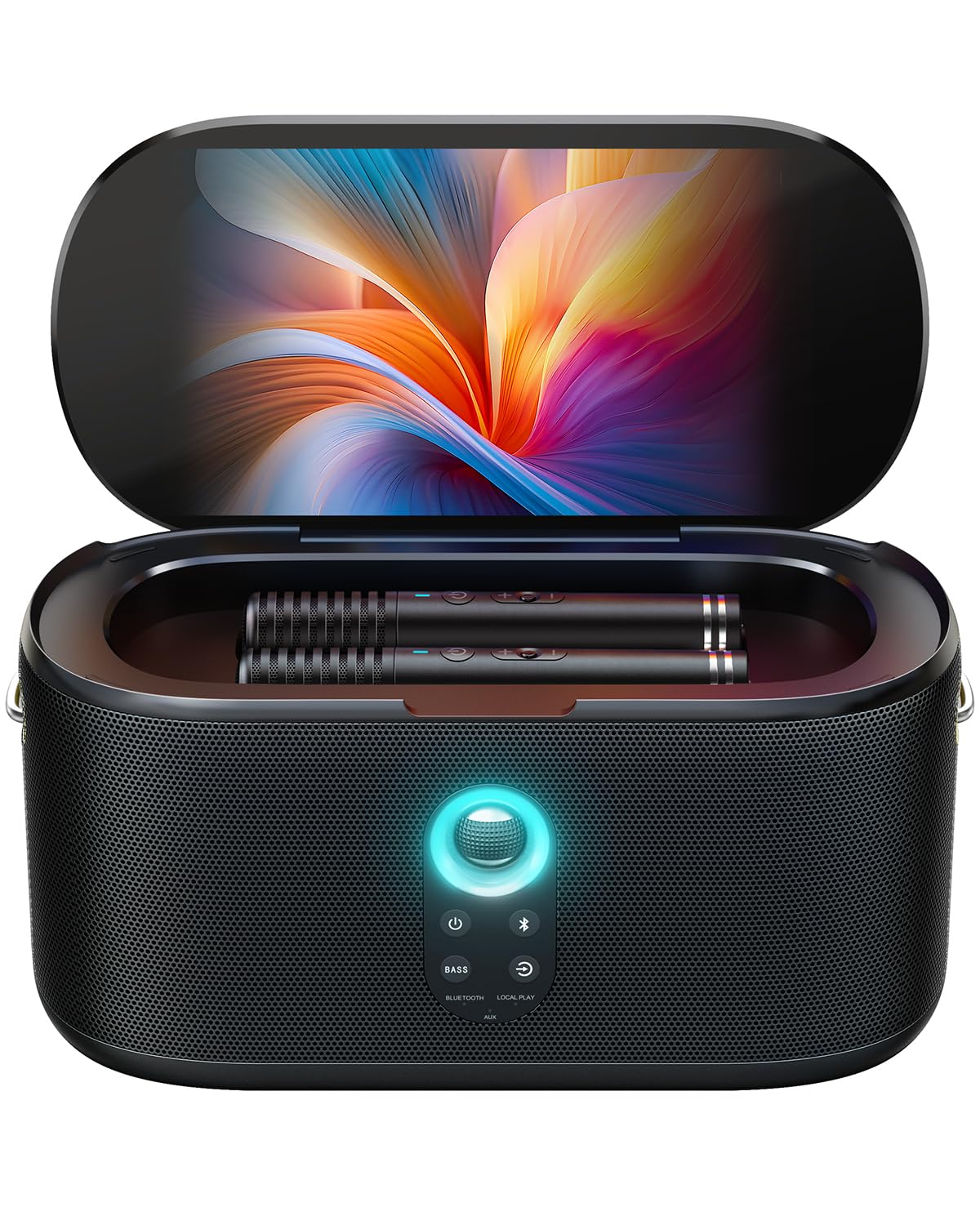 Ikarao Smart Karaoke Machine, Built In 10.1'' Screen Lyrics Display For Adults Kids, 2 Auto Charging Wireless Microphones, Porta