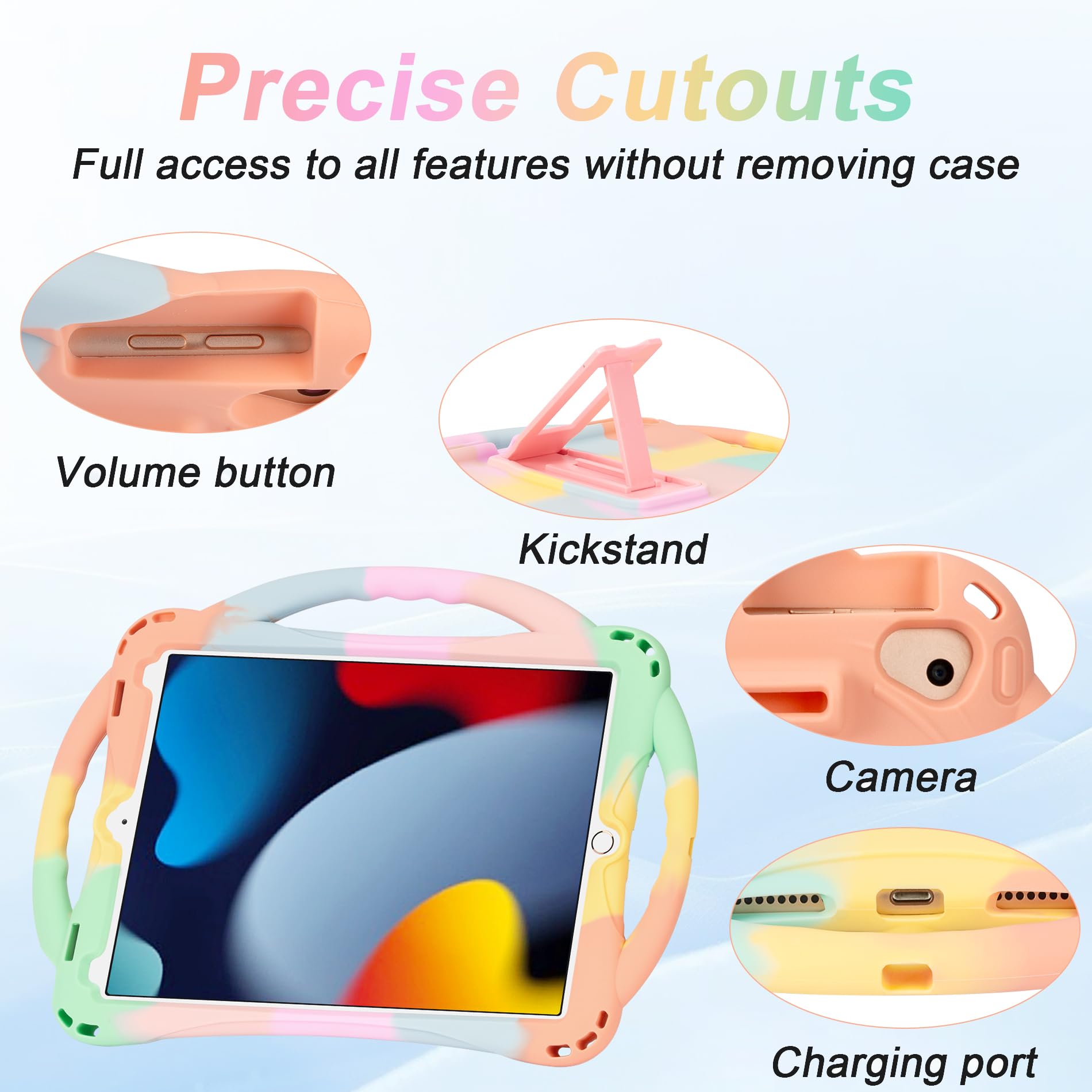 Adocham Kids Case For Ipad 9Th/8Th/7Th Generation(10.2 Inch),Lightweight Silicone Kids Ipad 10.2 Case 2021/2020/2019(Rainbow)