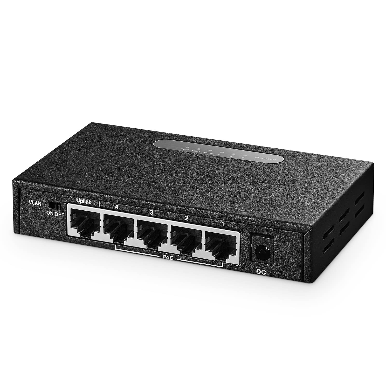 Binardat 5 Port Gigabit Poe Switch, 4 Poe+ Ports 1000Mbps, 1 Gigabit Uplink, Ieee802.3Af/At, 65W Power Supply, Mini Metal Case U