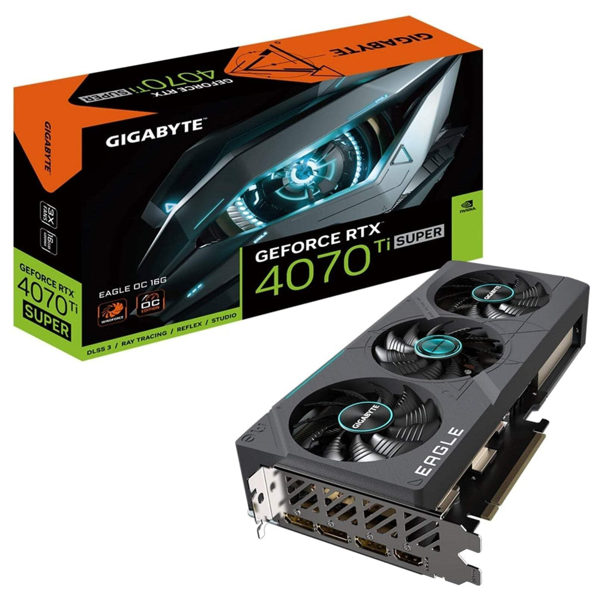 Gigabyte GeForce RTX 4070 Ti Super Eagle OC Graphics Card - 2640MHz Core, 16GB GDDR6X 21000MHz 256-bit Memory, PCI-E 4.0, 3X DP 1.4, 1x HDMI 2.1a, NVIDIA DLSS 3.5, GV-N407TSEAGLE OC-16GD
