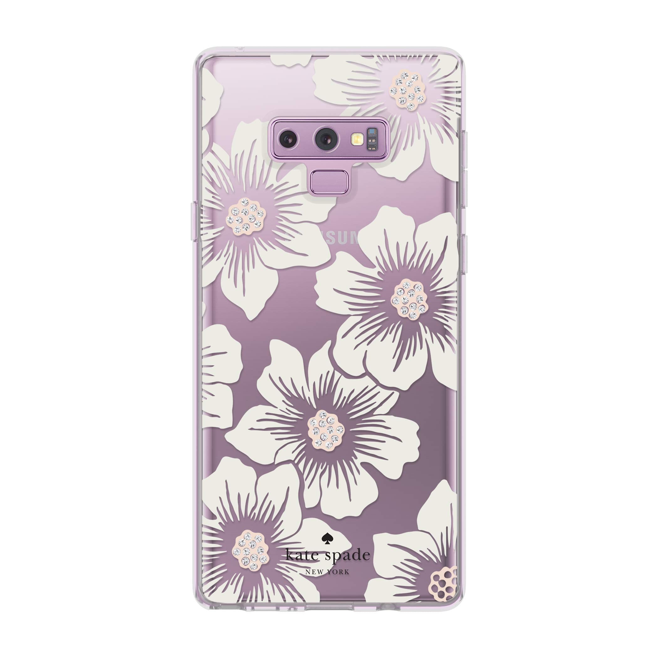 Kate Spade New York Defensive Hardshell Case For Samsung Galaxy Note9   Hollyhock Floral Clear/Cream With Stones
