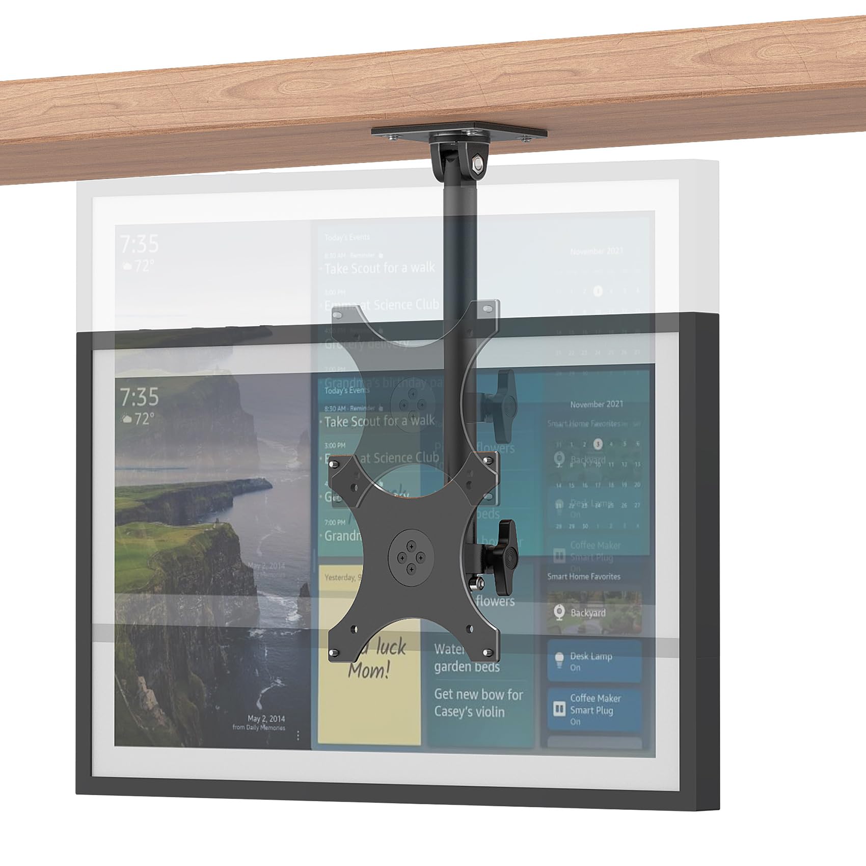 Letlar Echo Show 15 Kitchen Under Cabinet Mount, Adjustable Height Rotatable Swivel Tilt Mount For Echo 15, Forward And Stowed S