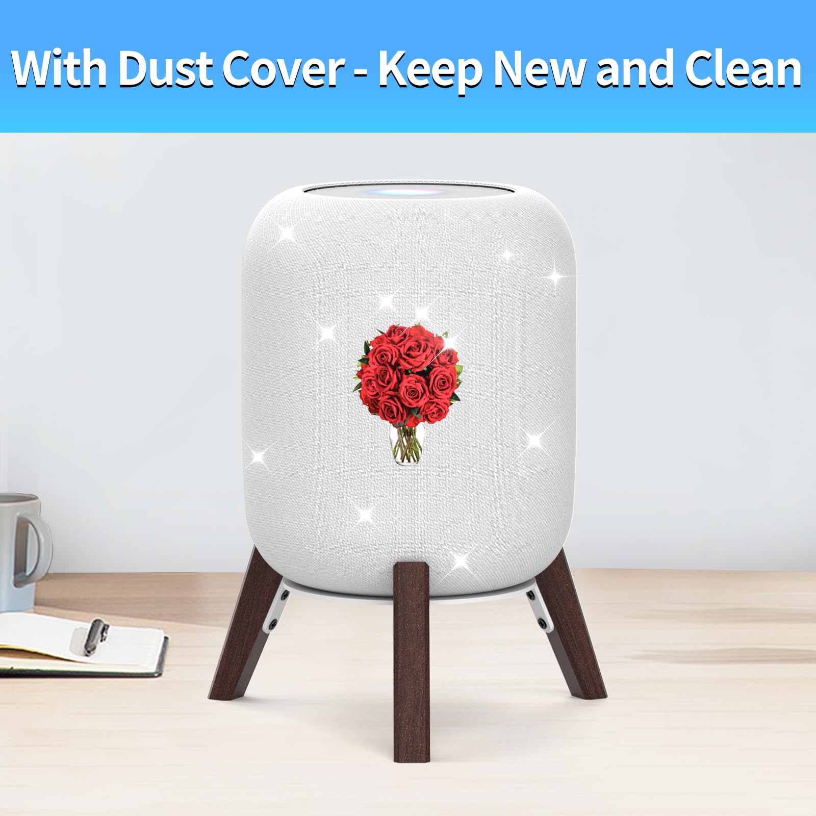 Yibracki Wood Table Stand For Homepod 1 And Homepod 2 Speaker With Dust Proof Cover, Anti Slip Wooden Desk Stand Compatible With