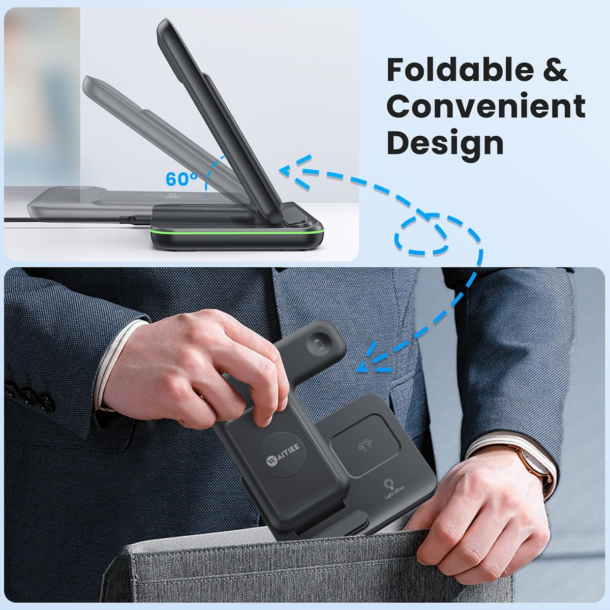 Waitiee Wireless Charger For Iphone 16 15 14 13 12 11 X 8, 3 In 1 Charging Station For Apple Watch 10/9/8/7/6/5/4/3/2/Se/Ultra/U