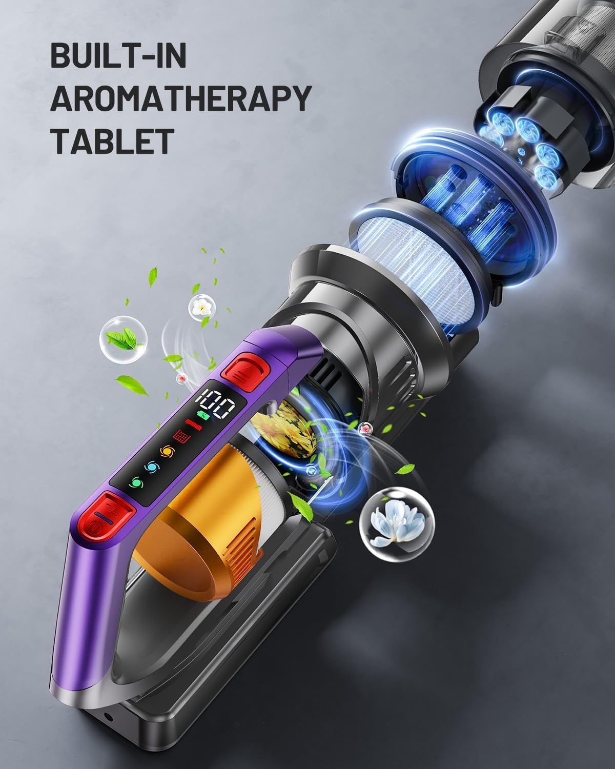 Cordless Vacuum Cleaner, 580W 48Kpa 70Mins Vacuum Cleaners For Home, Self-Standing Stick Vacuum With Aromatherapy & Led Display