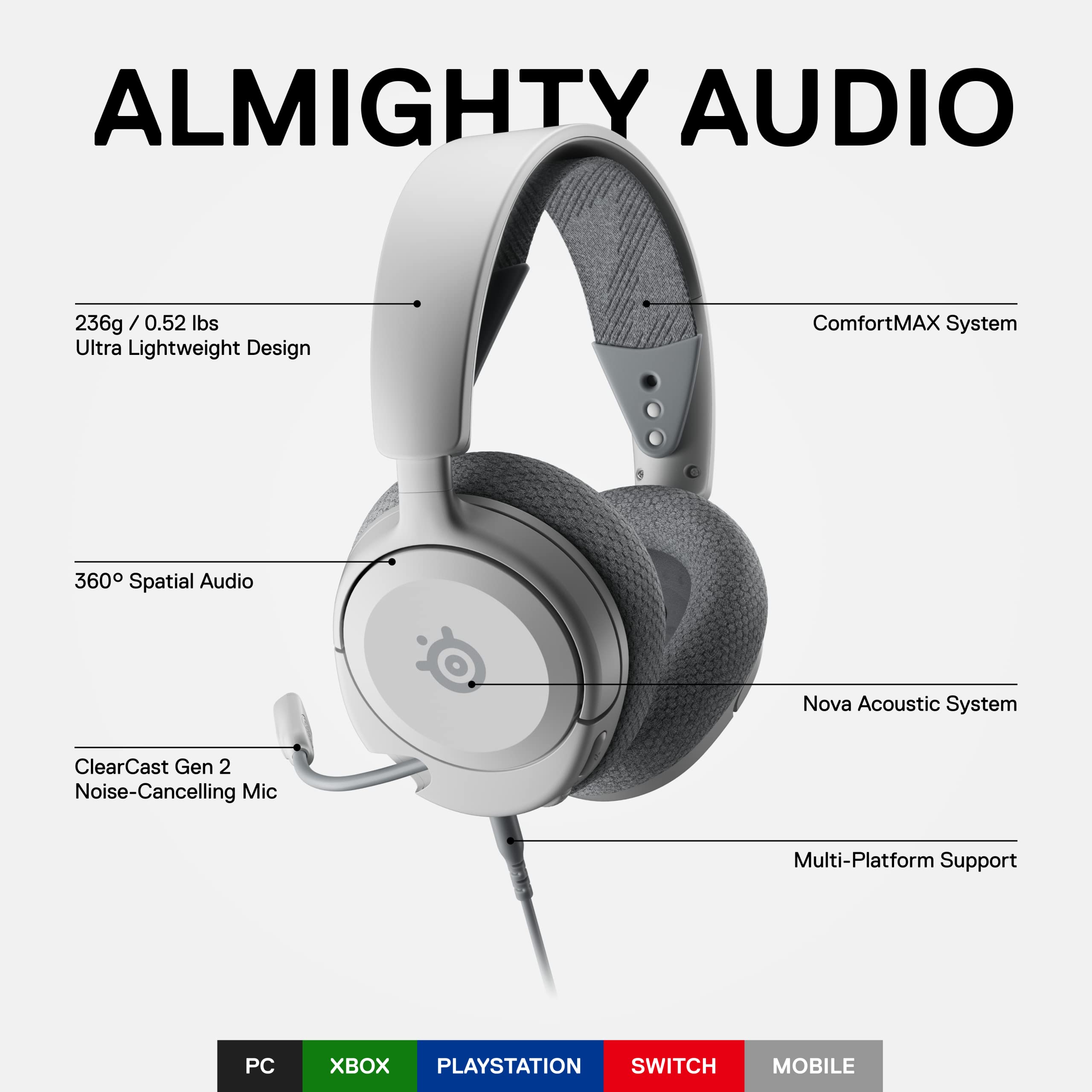 Steelseries Arctis Nova 1 Multi System Gaming Headset   Hi Fi Drivers   360 Spatial Audio   Comfort Design   Durable   Ultra Lig