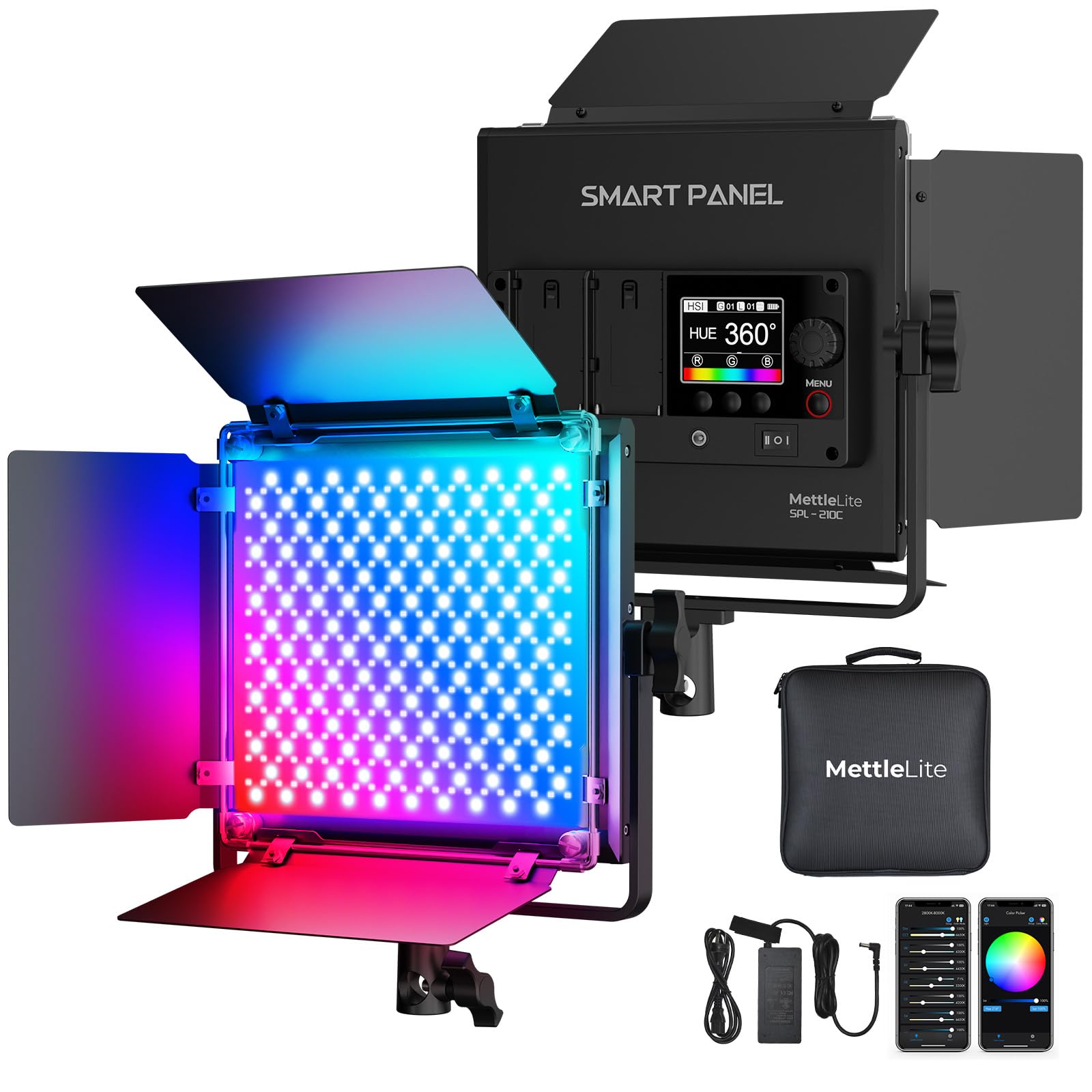 Mettlelite Spl210C Rgb Led Video Light With App Control, 360 Full Color Rgb Panel Light, 2800K 8000K, Cri/Tlci 97+, 10 Scenes, P