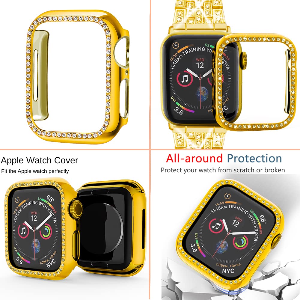 Supoix Compatible With Apple Watch Band 41Mm + Case, Women Jewelry Bling Diamond Replacement Metal Strap & Soft Tpu Bumper Prote