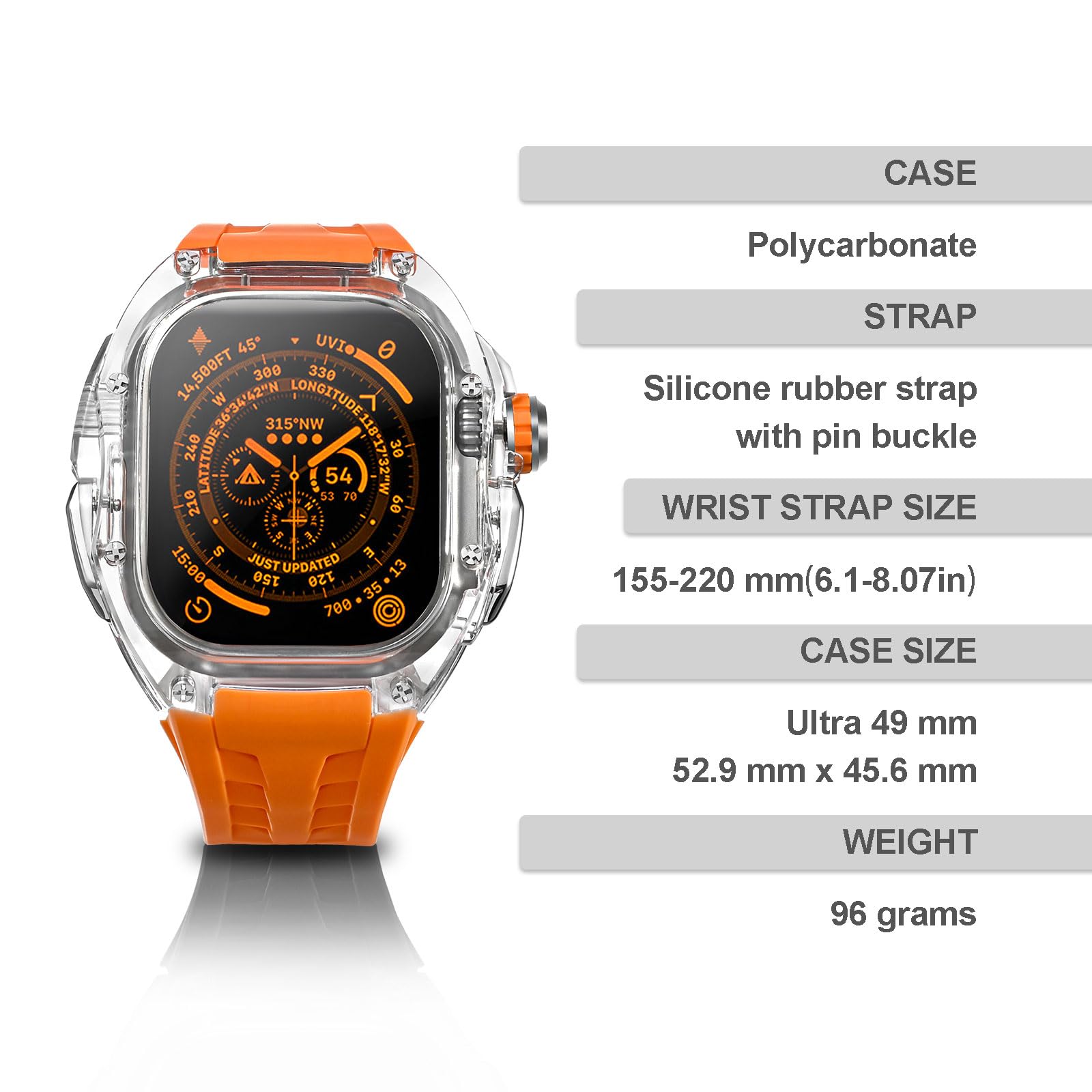 Ryueuya Translucent Designer Rugged Case And Band Compatible For Apple Watch Ultra 49Mm, Luxury Crystal Clear Military Protectiv