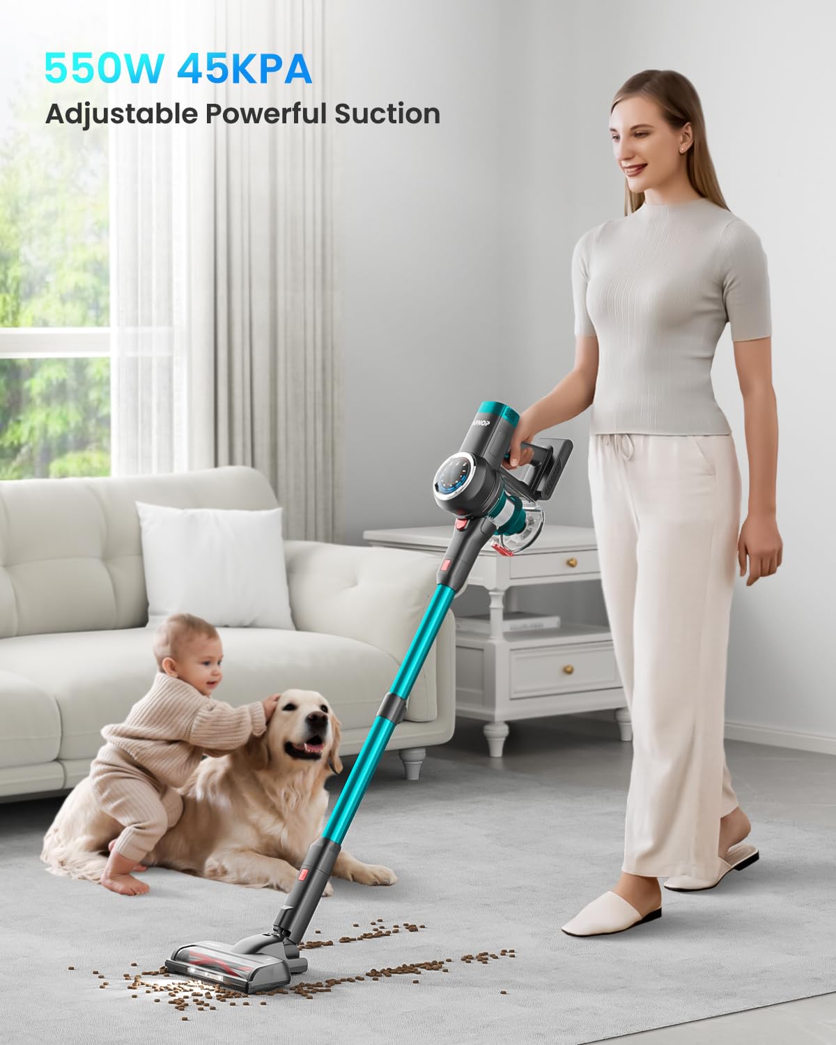 Cordless Vacuum Cleaner, 550W/45Kpa/60Mins Vacuum Cleaners For Home, Self Standing Stick Vacuum With Led Display, Rechargeable C