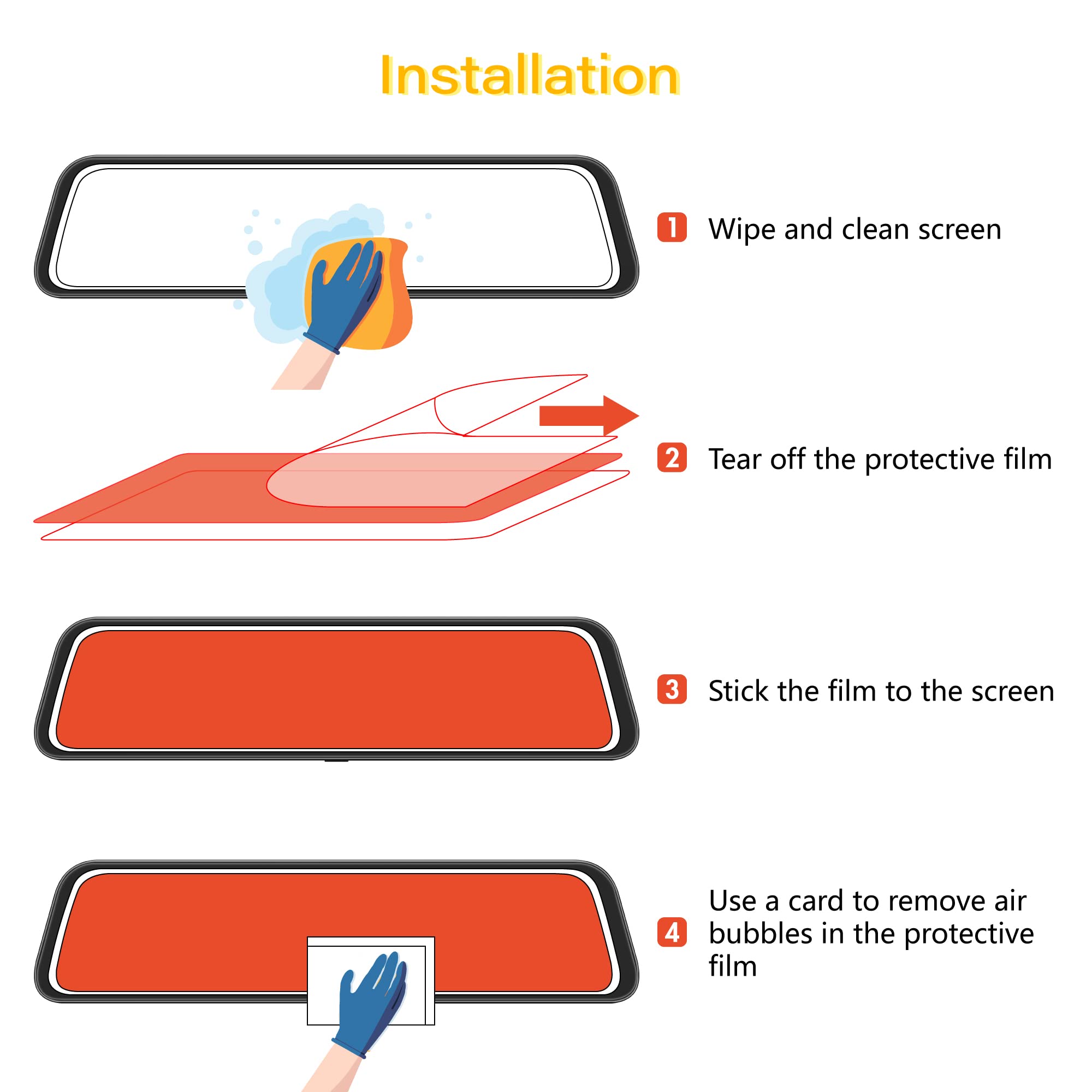 Wolfbox 12Inch Pet Anti Glare Film For Rear View Mirror Camera, Interior Rearview Mirror Anti Glare Membrane Anti Scratch Sticke