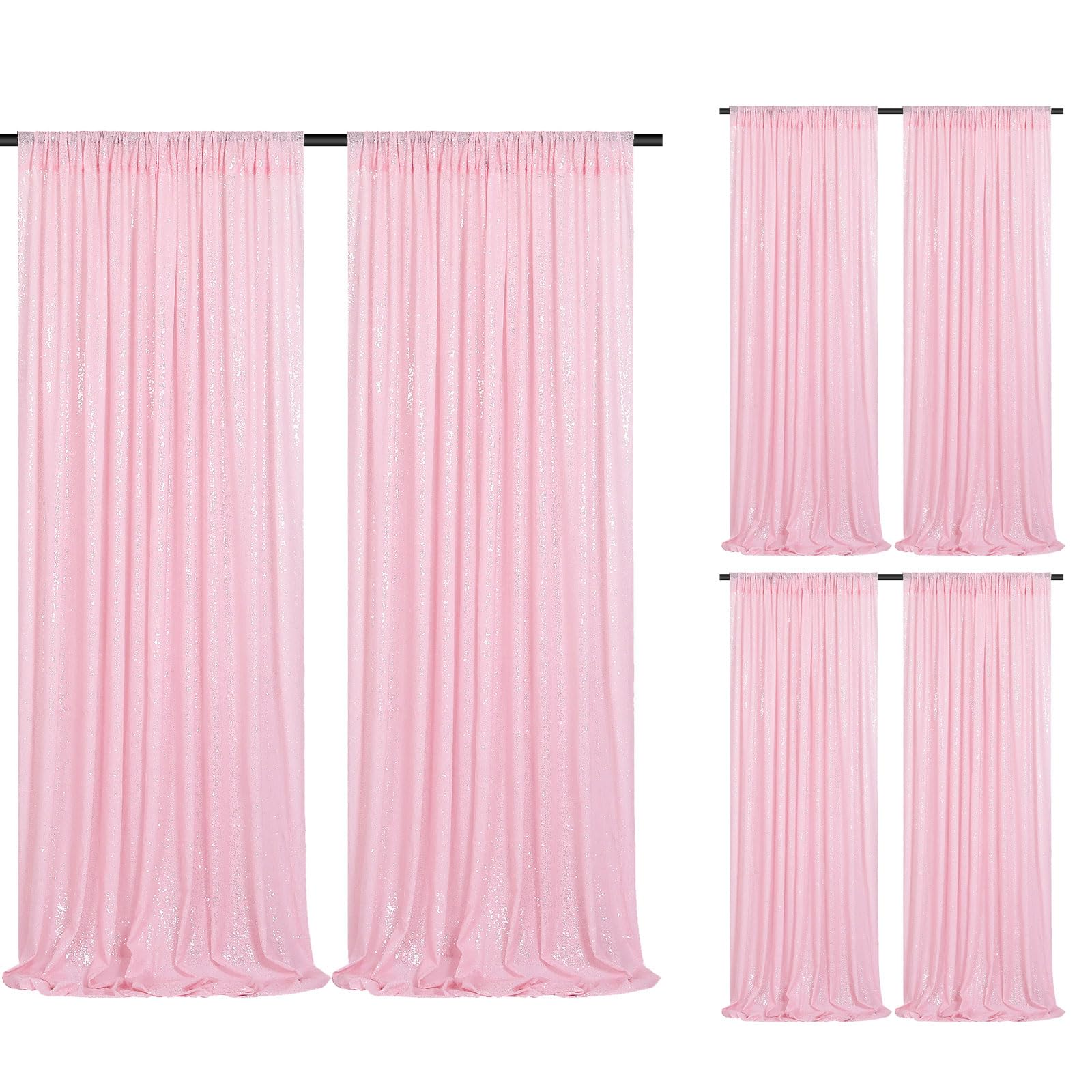 Pink Sequin Curtains 6 Pcs 2Ftx8Ft Sequin Photo Backdrop Wedding Glitter Fabric Backdrops Birthday Party Cake Table Background C