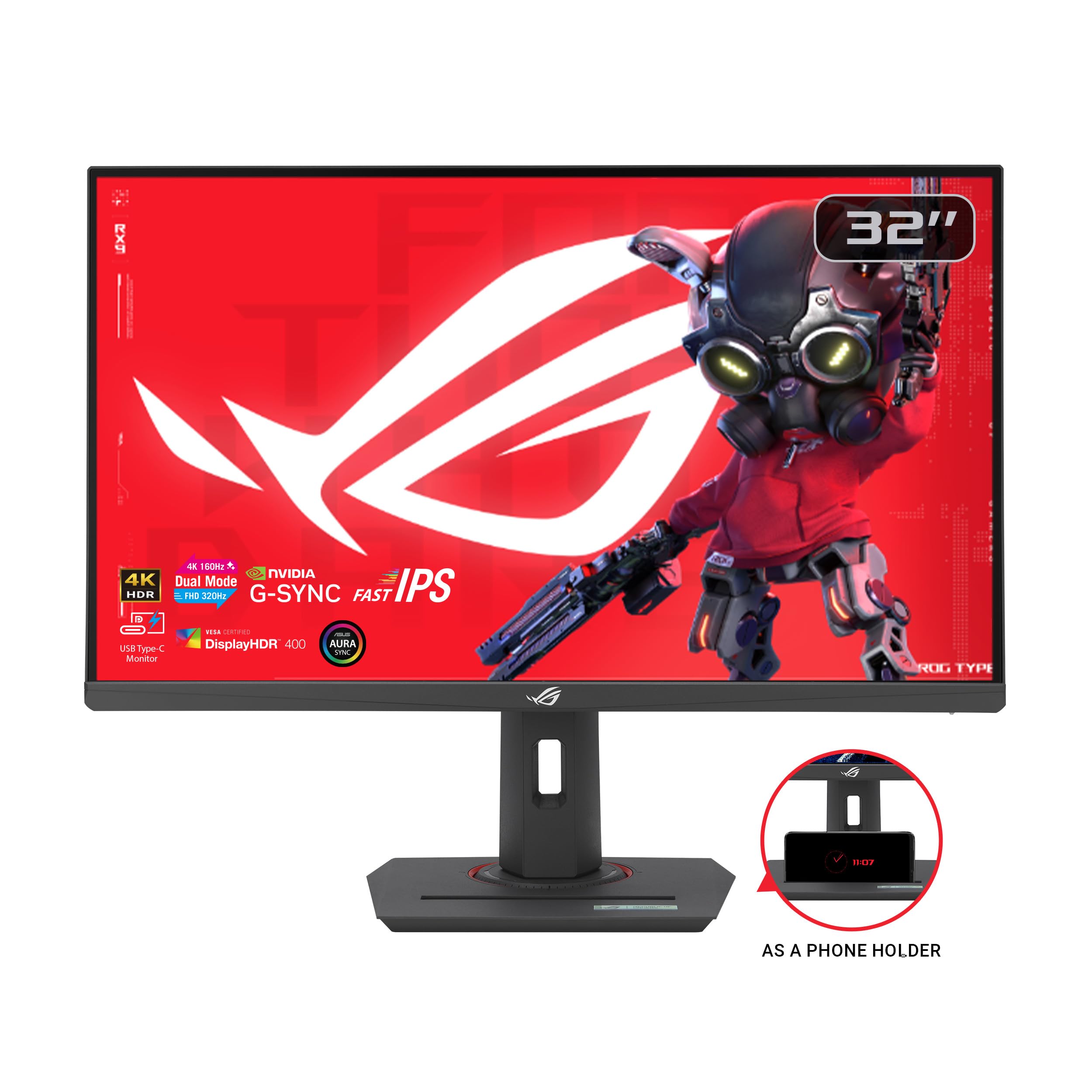 Asus Rog Strix 32    4K Hdr Gaming Monitor (Xg32Ucg) - 3840X2160, Dual Mode (4K 160Hz/Fhd 320Hz), 0.3Ms, Fast Ips, Extreme Low M
