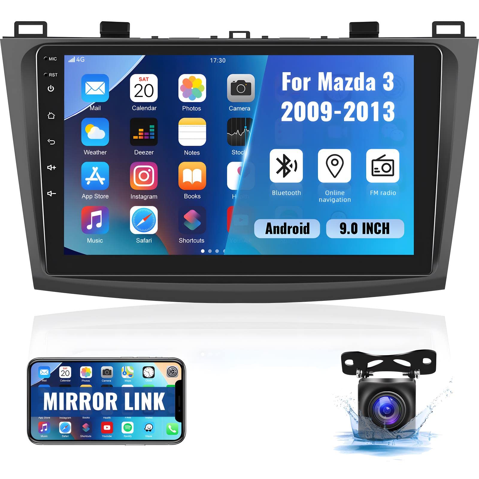 Android 13 Car Stereo For Mazda 3 2009 2013,9 Inch Touchscreen Car Radio Android Head Unit With Mirror Link Gps Wifi Bluetooth Fm/Rds Radio Swc Dual Usb/Aux In+Backup Camera[1+32G]