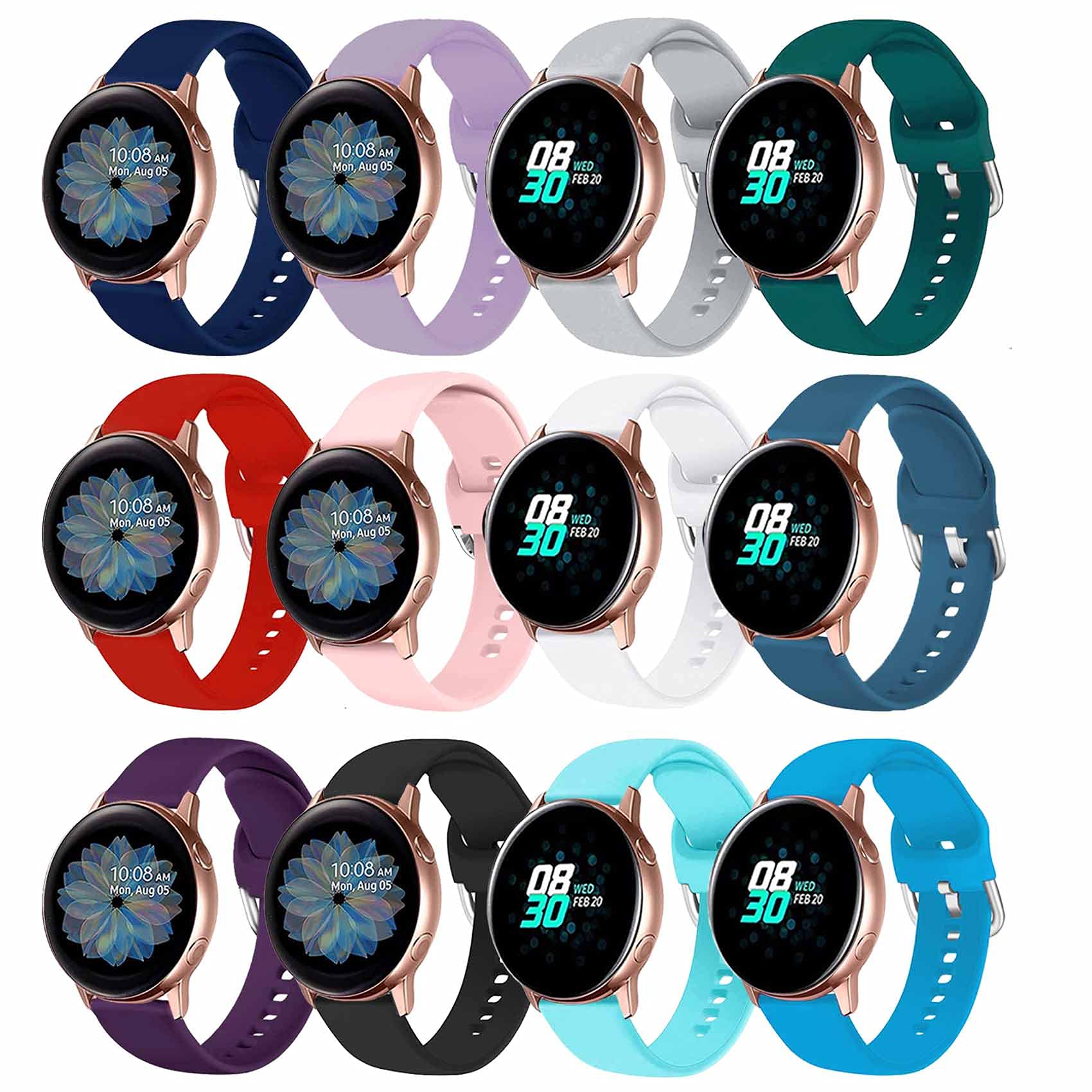 Enoyoo 12 Color Bands Compatible With Samsung Galaxy Watch 4 Galaxy Watch Active 2 40Mm 44Mm Galaxy Watch 4 Classic Galaxy Watch 5 Watch 5 Pro Watch 3 41Mm, 20Mm Soft Silicone Sport Strap For