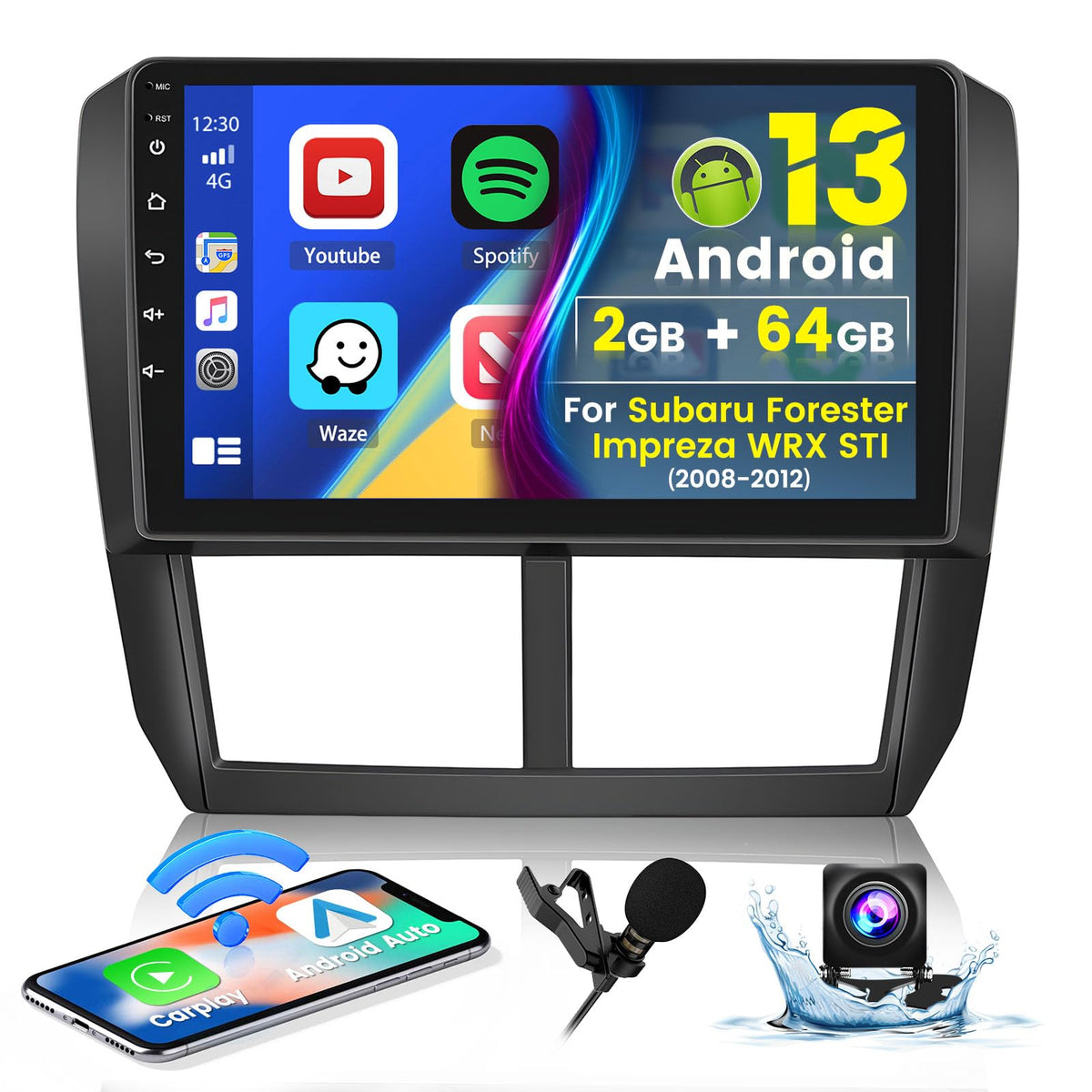 Roinvou 2+64G Android 13 Carplay Stereo For 2008 2012 Subaru Forester Impreza Wrx Sti, Wireless Carplay Radio With Android Auto,