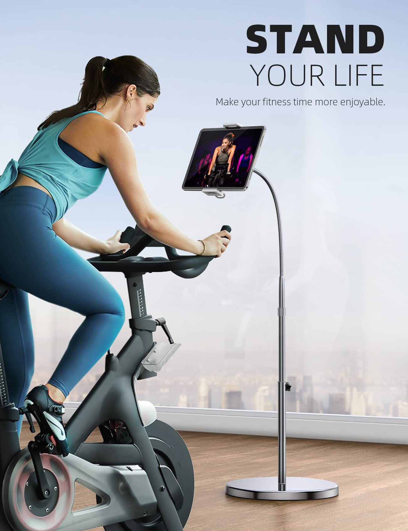 Lamicall Tablet Floor Stand Gooseneck Swivel Tablet Holder Mount With Adjustable Height & 10.6Lb Stable Base, Compatible With Ip