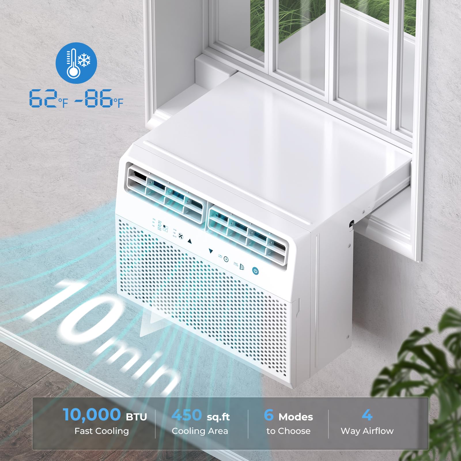 Antarctic Star U-Shaped Air Conditioner Window Unit 10000Btu, Ultra Quiet Window Air Conditioner Cools Up To 450 Sq. Ft, Saddle