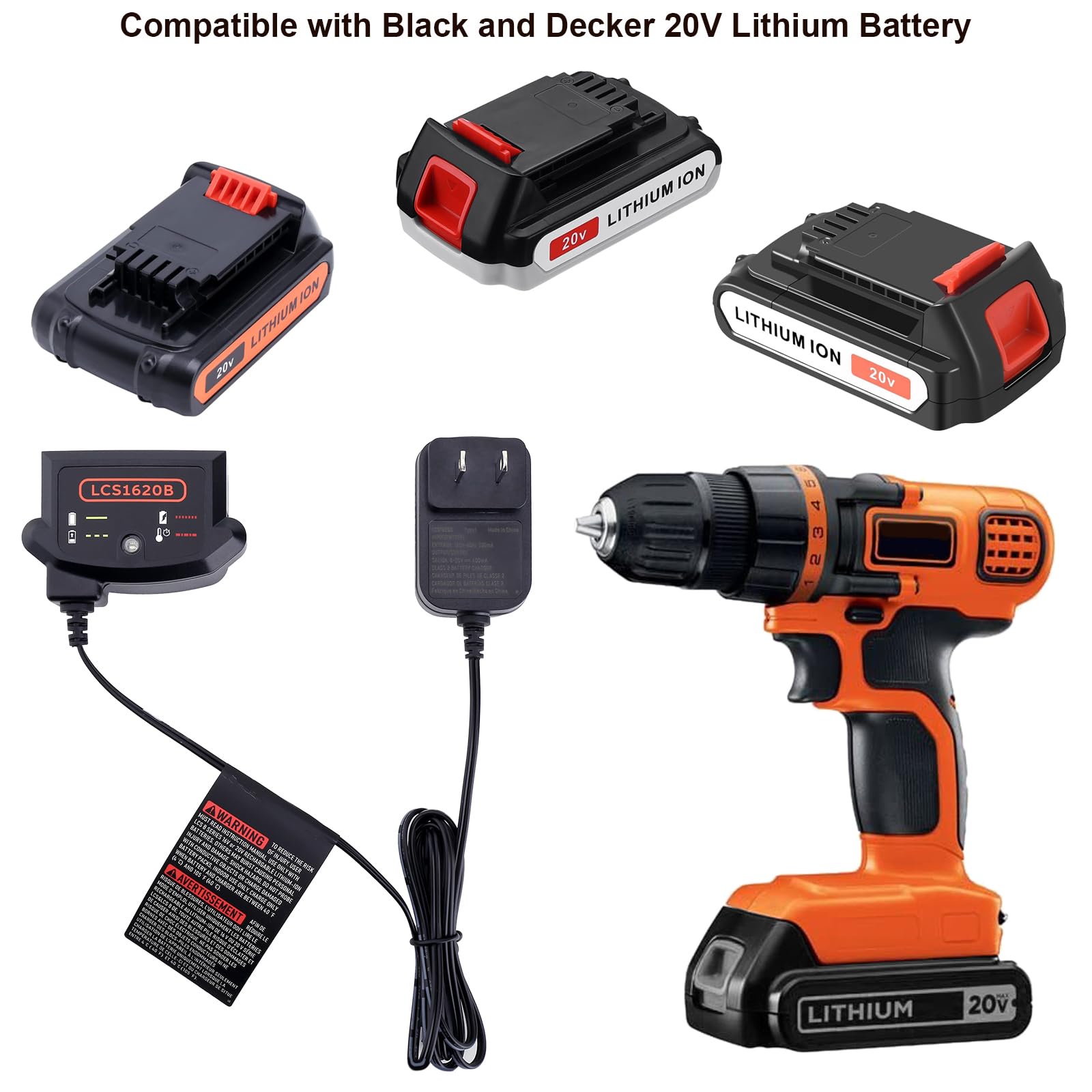 Tacerny Lcs1620B Compatible With Black And Decker 20V Lithium Battery Charger, Compatible With Black And Decker 12V And 20V Max