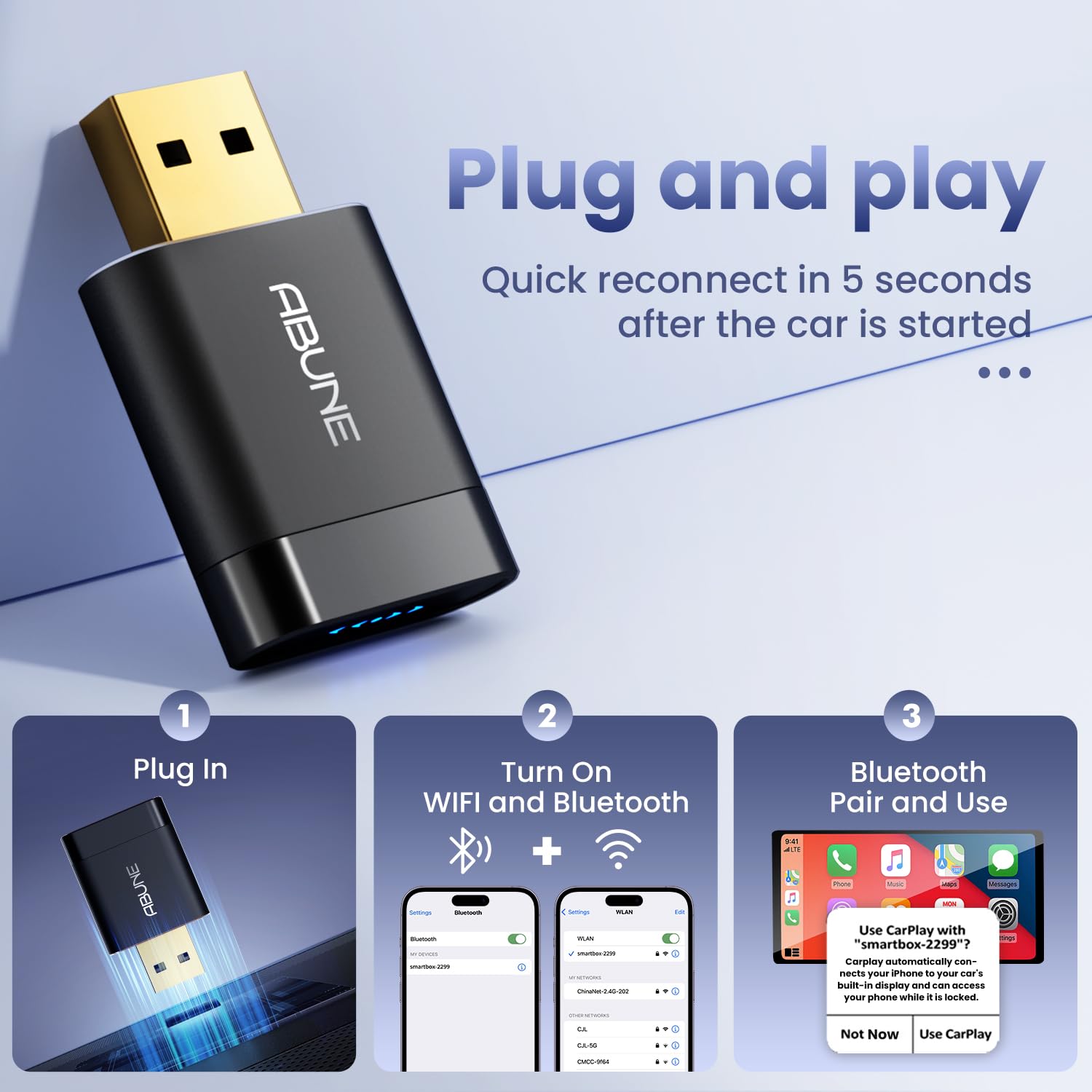 Mini Wireless Carplay Adapter For Iphone, 2 In 1 Carplay And Android Auto Adapter, Easy Upgrade From Wired To Wireless, Plug & P