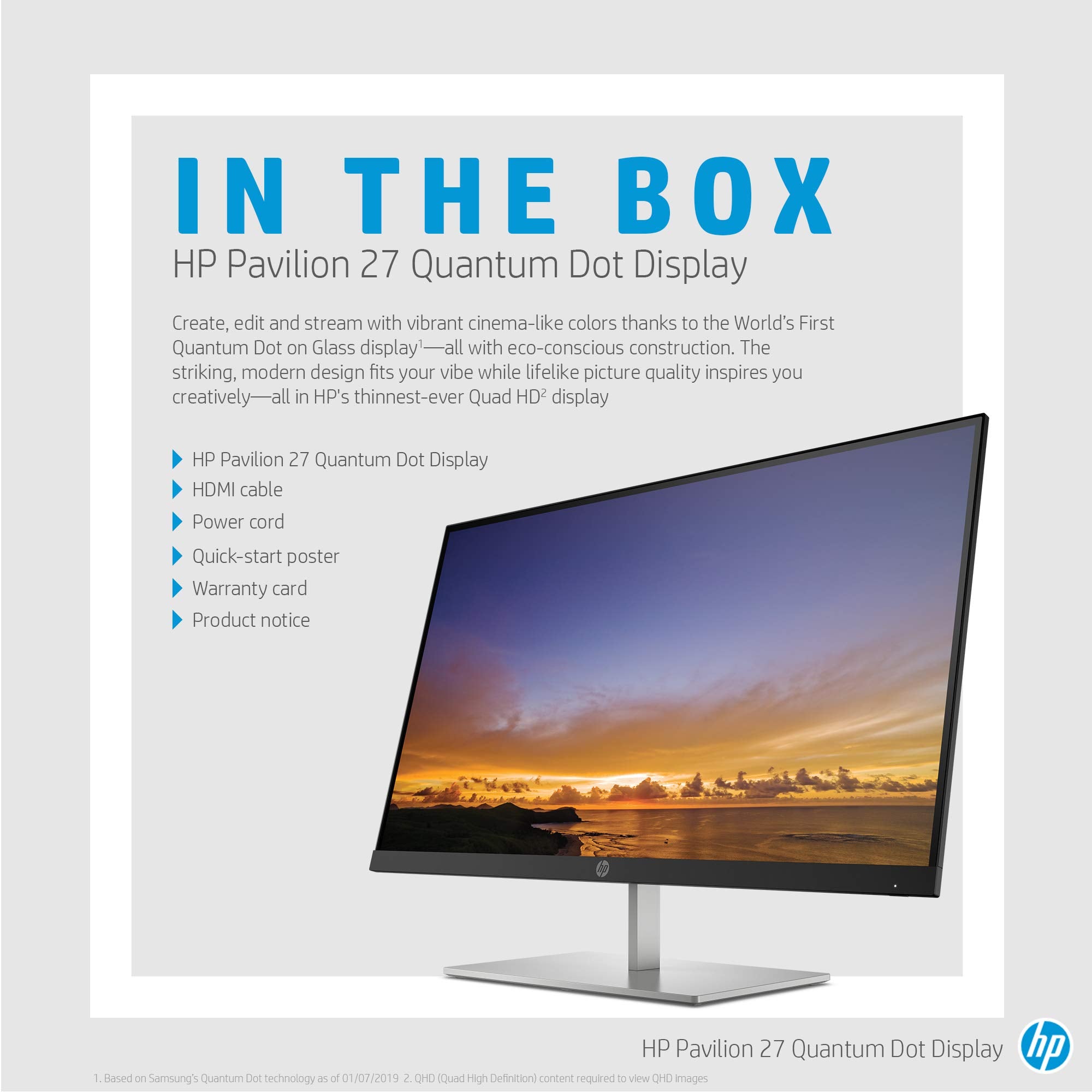 Hp Pavilion 27 Quantum Dot Display, Vesa Certified Hdr, Quantum Dot Resolution, Dci-P3 Technology, Ultra-Thin Design (5Dq99Aa)