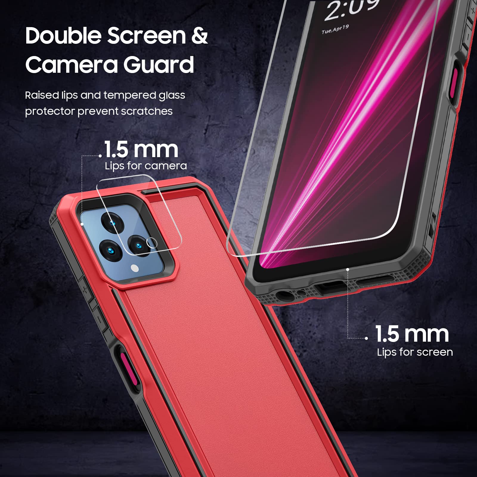 Lekevo For Revvl 6 5G / Revvl 6X 5G Phone Case, With Screen Protector & Camera Lens Cover, Heavy Duty Dual Layer Phone Case, Mil