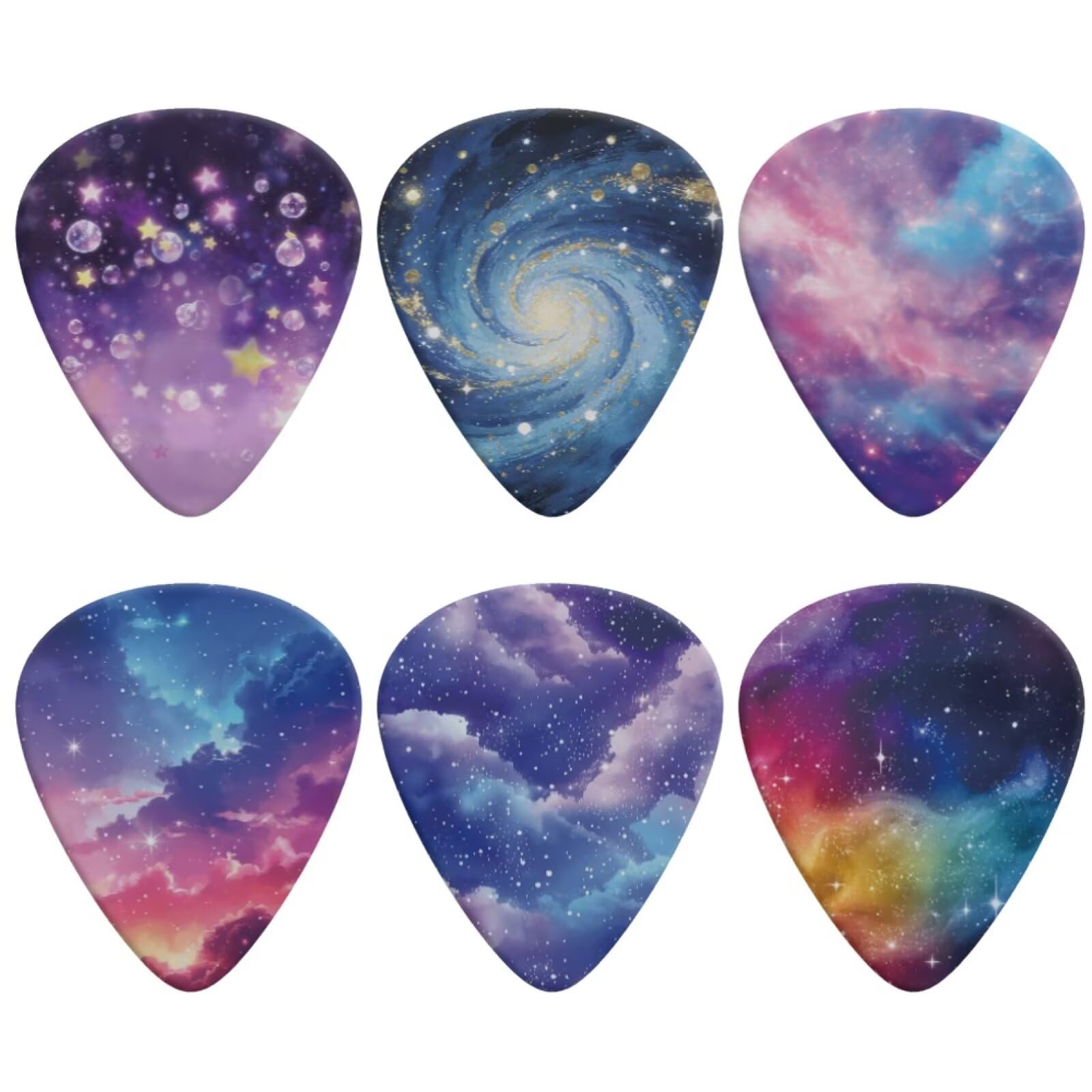 Jeiento 6 Pack Galaxy Theme Guitar Picks Thickness Guitar Picks Accessories for Electric Women Men Music Lover