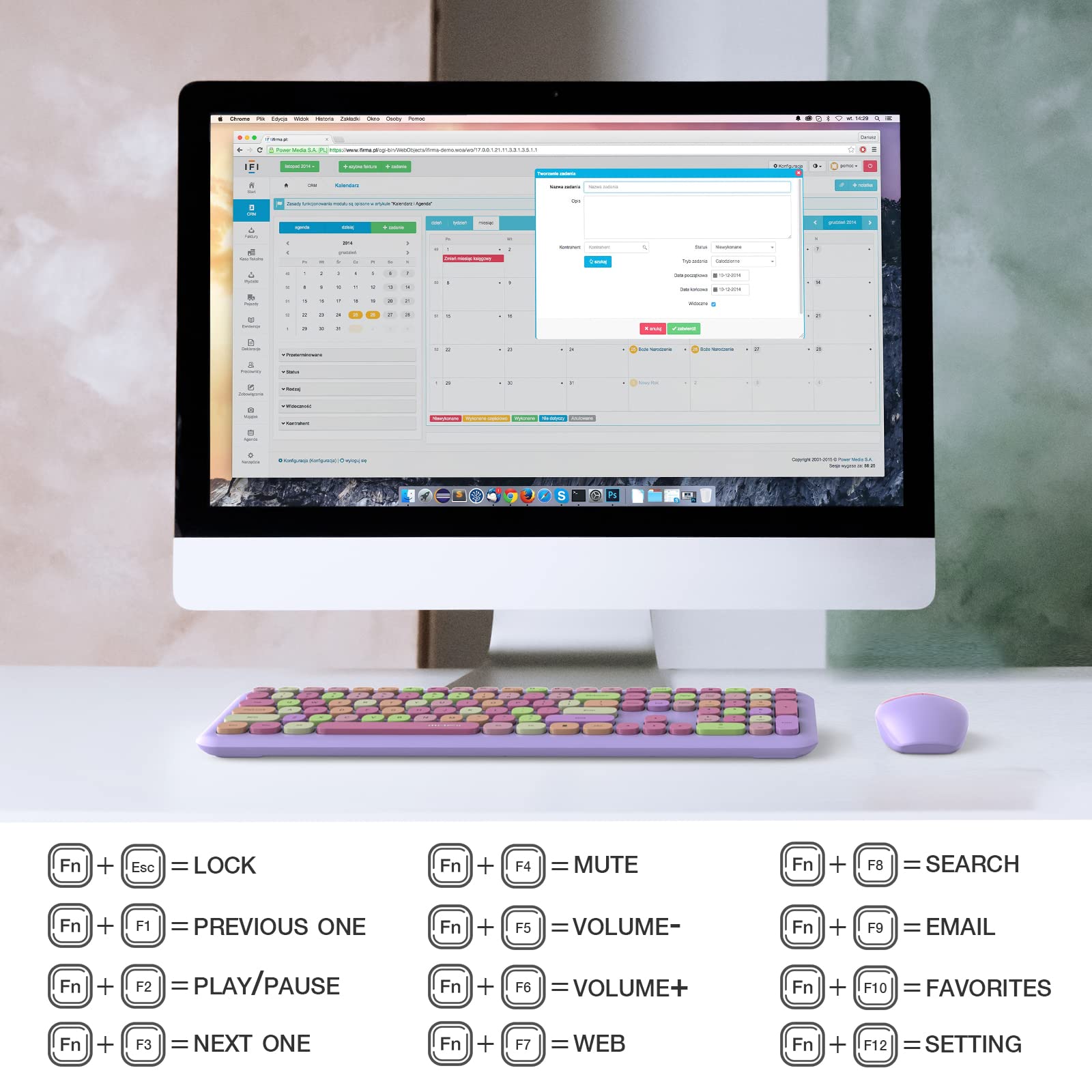 MOFII Wireless Keyboard and Mouse Combo, Slim Ergonomic Design, Full Size, 443*138*29 MM, Purple Colorful, Model: Vikisda