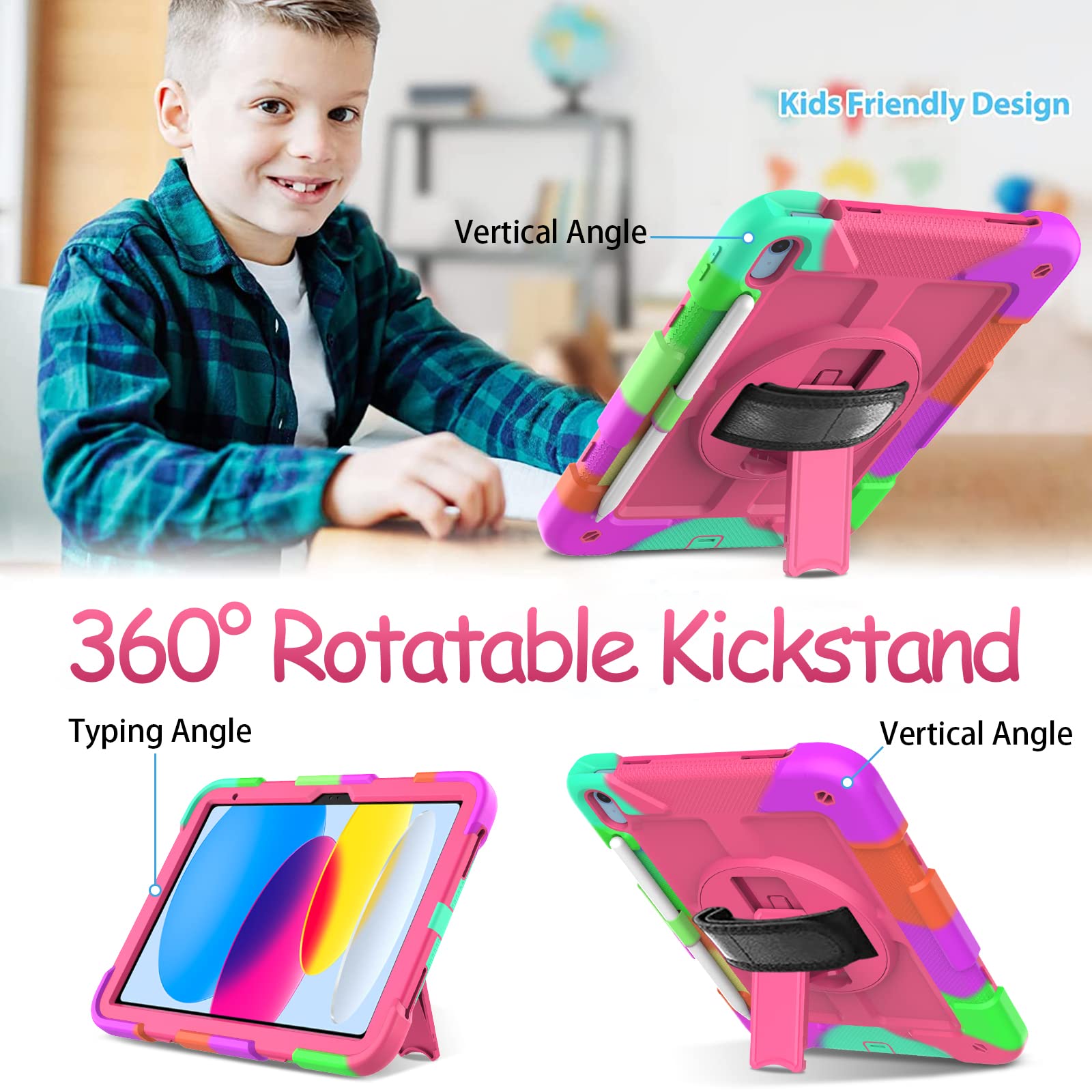 Bmouo New Ipad 10Th Generation Case   Ipad 10.9 2022 Case With Screen Protector, 360 Rotating Stand & Pencil Holder & Hand & Sho