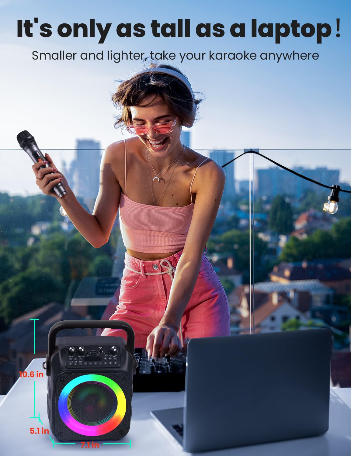 Karaoke Machine With Two Wireless Microphones, Portable Karaoke Machine For Adults & Kids, Portable Bluetooth Speaker With Pa Sy