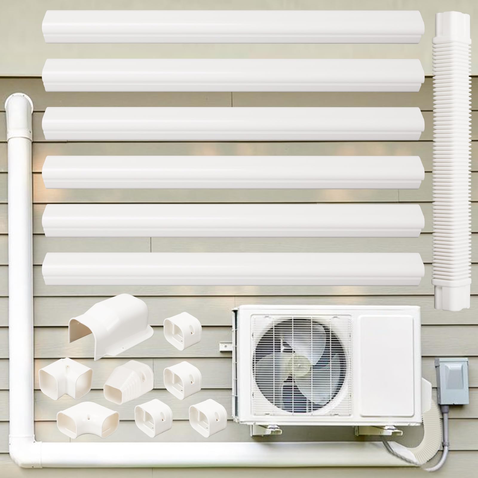 Kerykwan 3'' W 22.5Ft L Mini Split Ac Line Cover Kit Decorative Pvc Tubing Pipe Cover Set For Center Air Conditioner&Heat Pumps