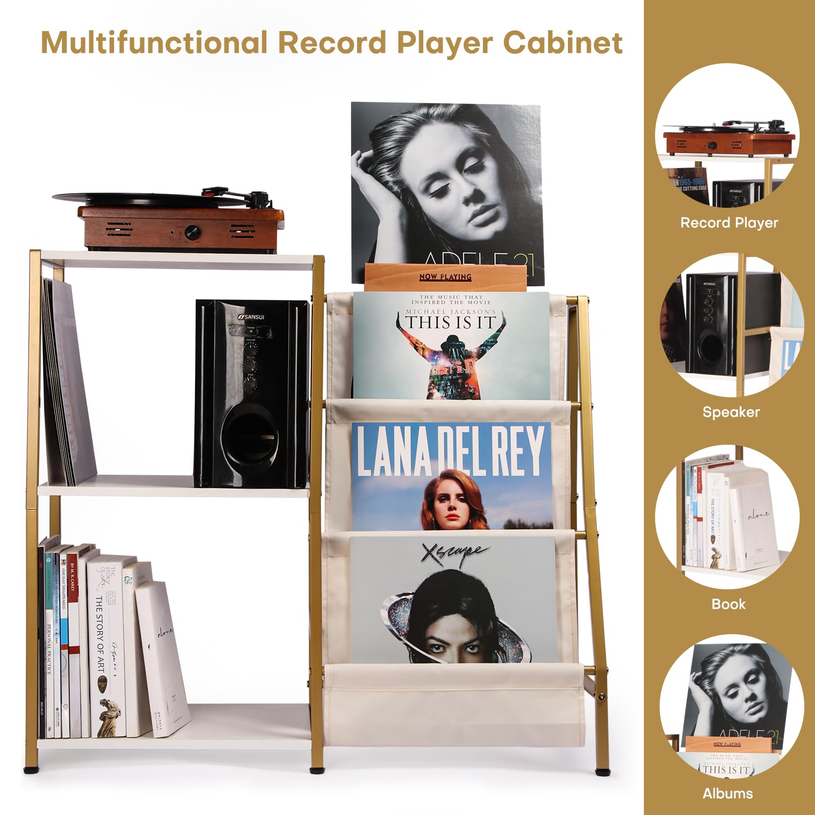 Hycfyjr Stand For Record Player, Turntable Stand With Now Playing Stand, 3 Tier End Table Record Player Table With Speaker Stora