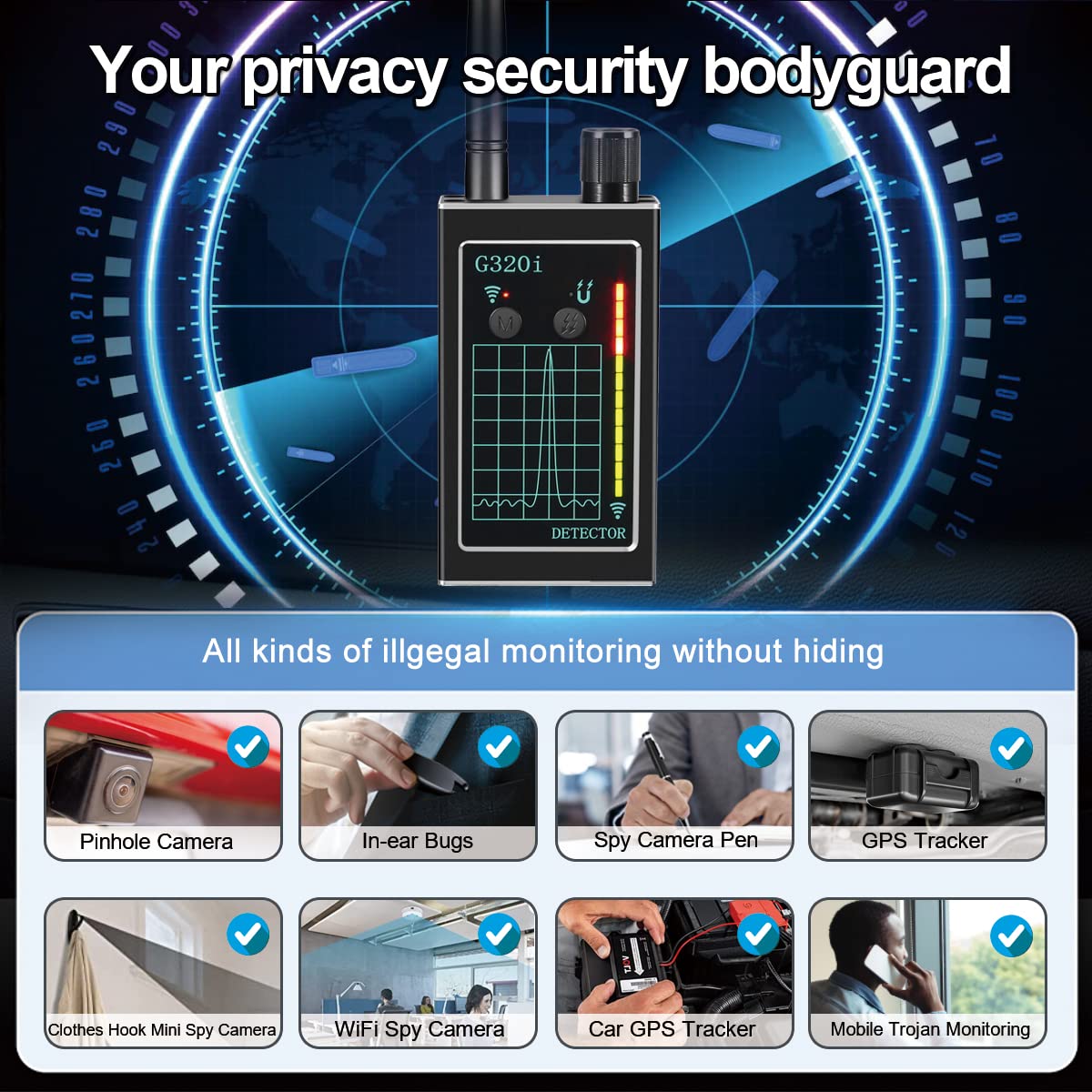 Vaoecms Hidden Devices Detector, Hidden Camera Detectors, Gps Tracker Detector, Bug Detector, Anti Spy Rf Detector, Listening De