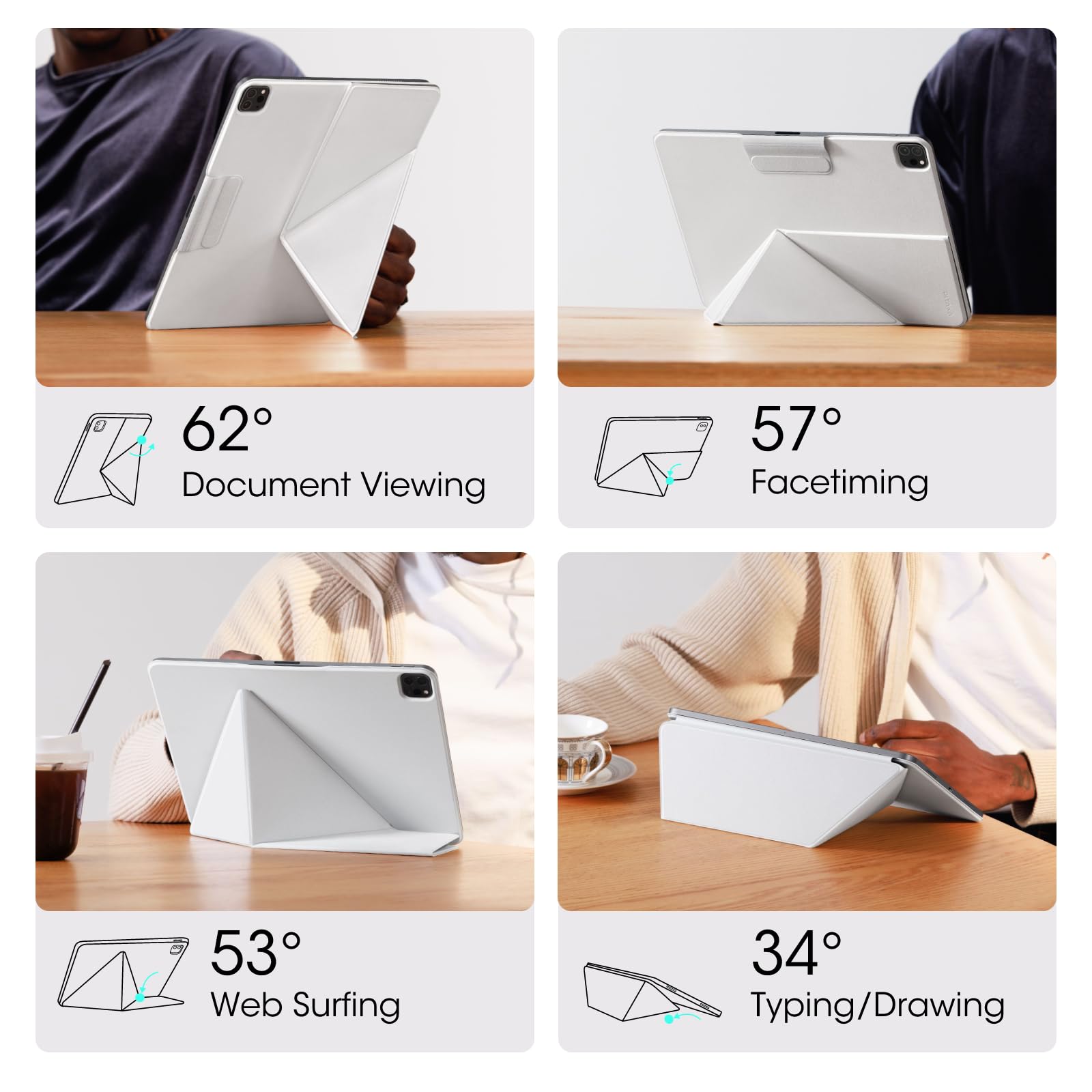 Pitaka Ipad Pro 12.9 Case, Compatible With Ipad Air M3/M2 13 Inch & Ipad Pro 12.9 (3 6Th Gen) 2022/2021/2020/2018, Lightweight Portrait/Landscape Magnetic Case With 4 Standing Angles   White