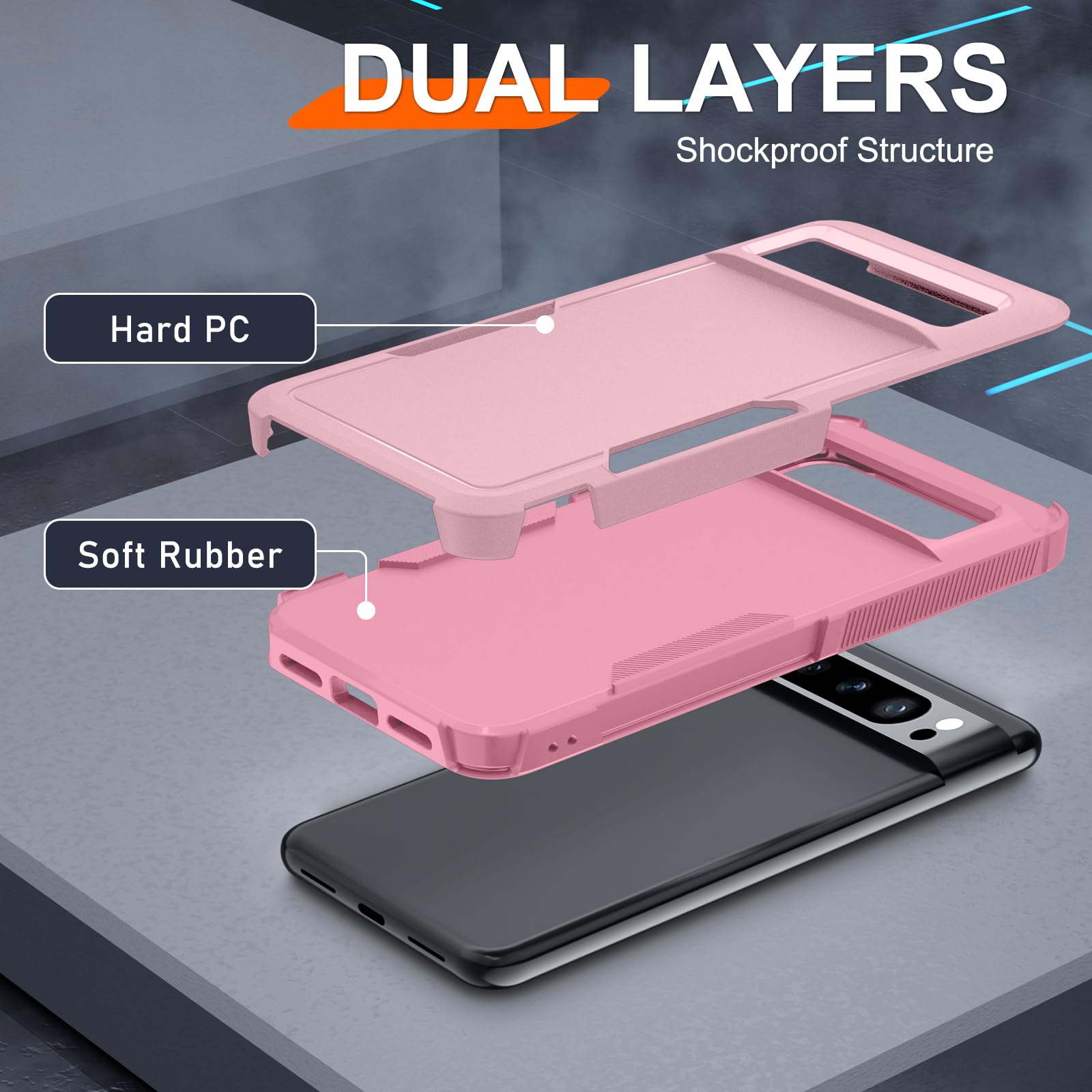 Janmitta For Google Pixel 8 Pro Case With Screen Protector+Camera Lens Protector+Wrist Strap Lanyard,Heavy Duty Shockproof Full