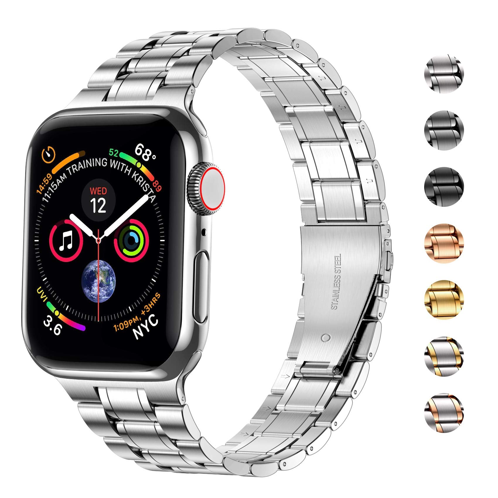 Miohhr Solid Stainless Steel Band Compatible With Apple Watch 46Mm (Series 10), Metal Strap With Soft Tpu Case For Iwatch Series