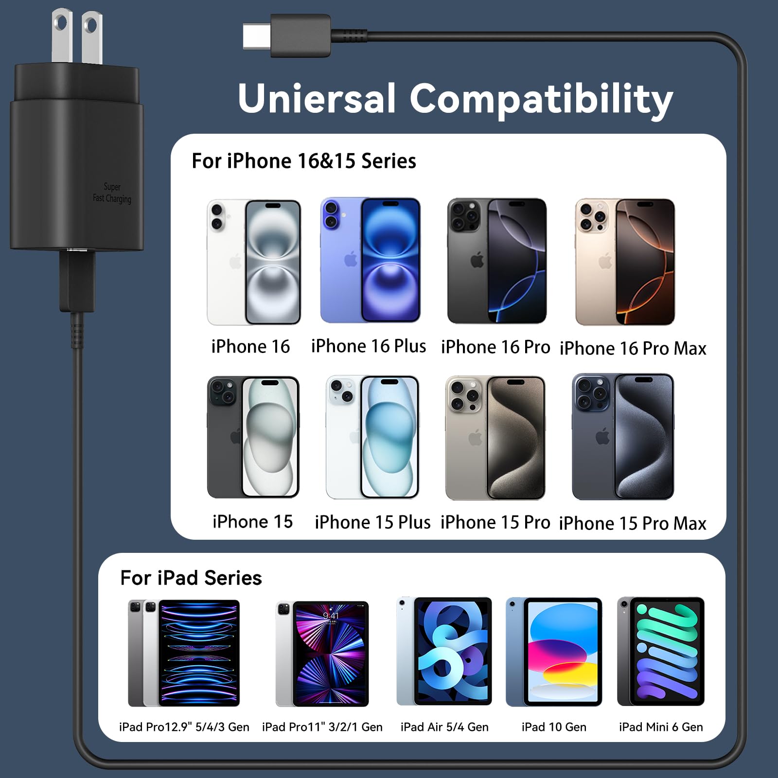 Usb C Phone 16 15 Pro Max Charger Fast Charging Block, 30W Usb C Charger With 6.6Ft Usb C Fast Charging Long Cable Cord For Phon