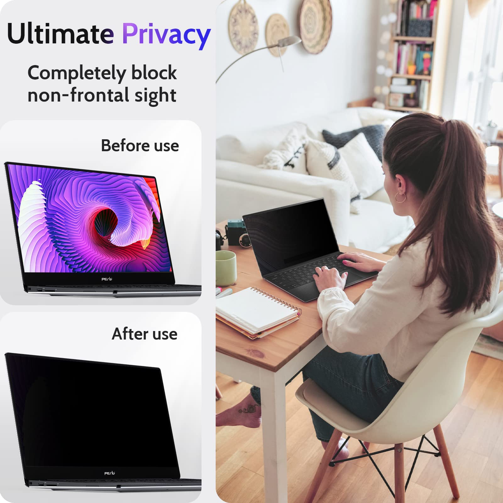 Peslv 16 Inch Laptop Privacy Screen Compatible With Lenovo Hp Dell Acer Asus Thinkpad Envy Xps Computer 16:10 Aspect, Removable
