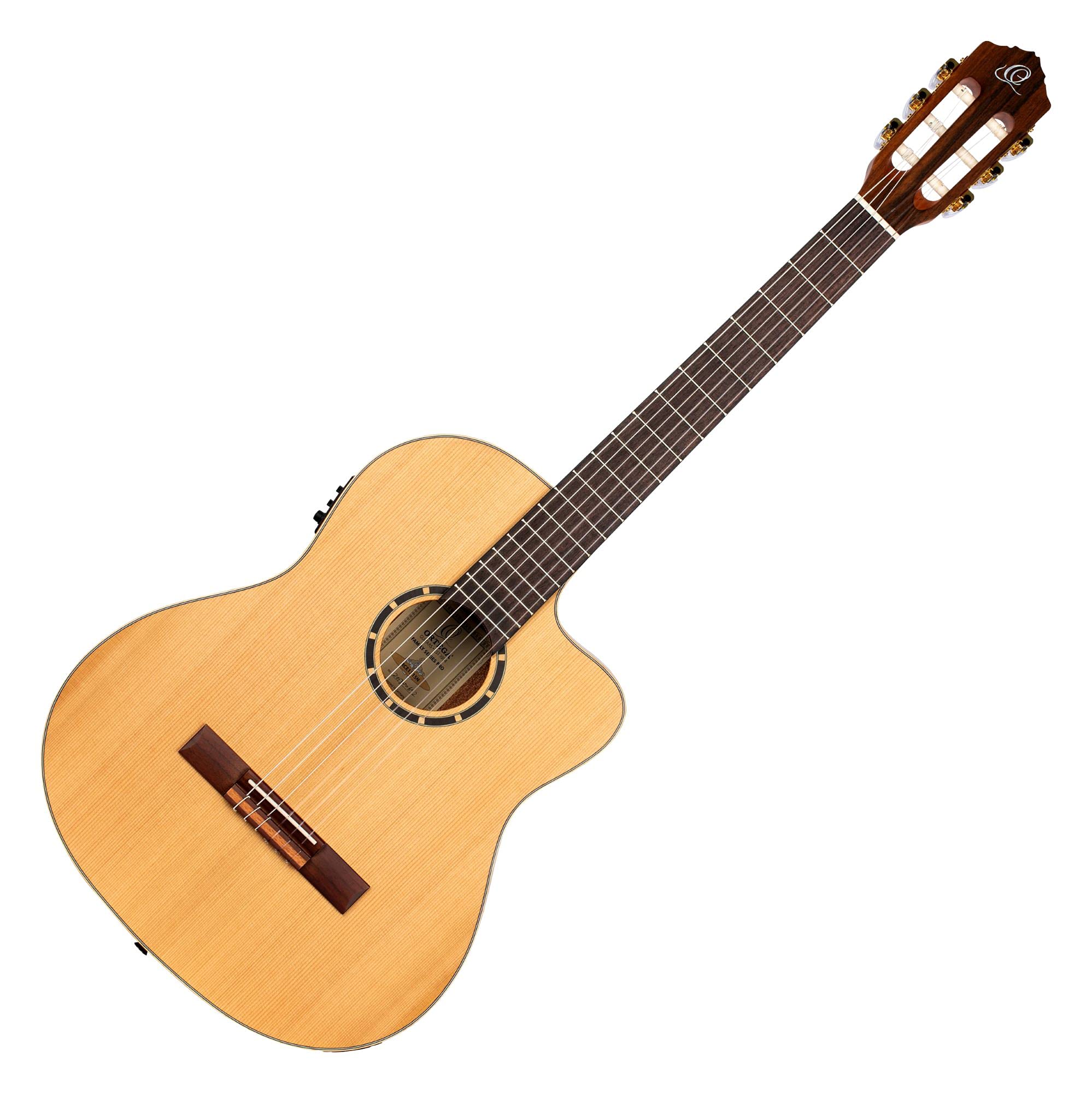 Ortega Guitars 6 String Family Series Pro Solid Top Acoustic-Electric Nylon Classical Guitar w/Bag, Right (RCE131)