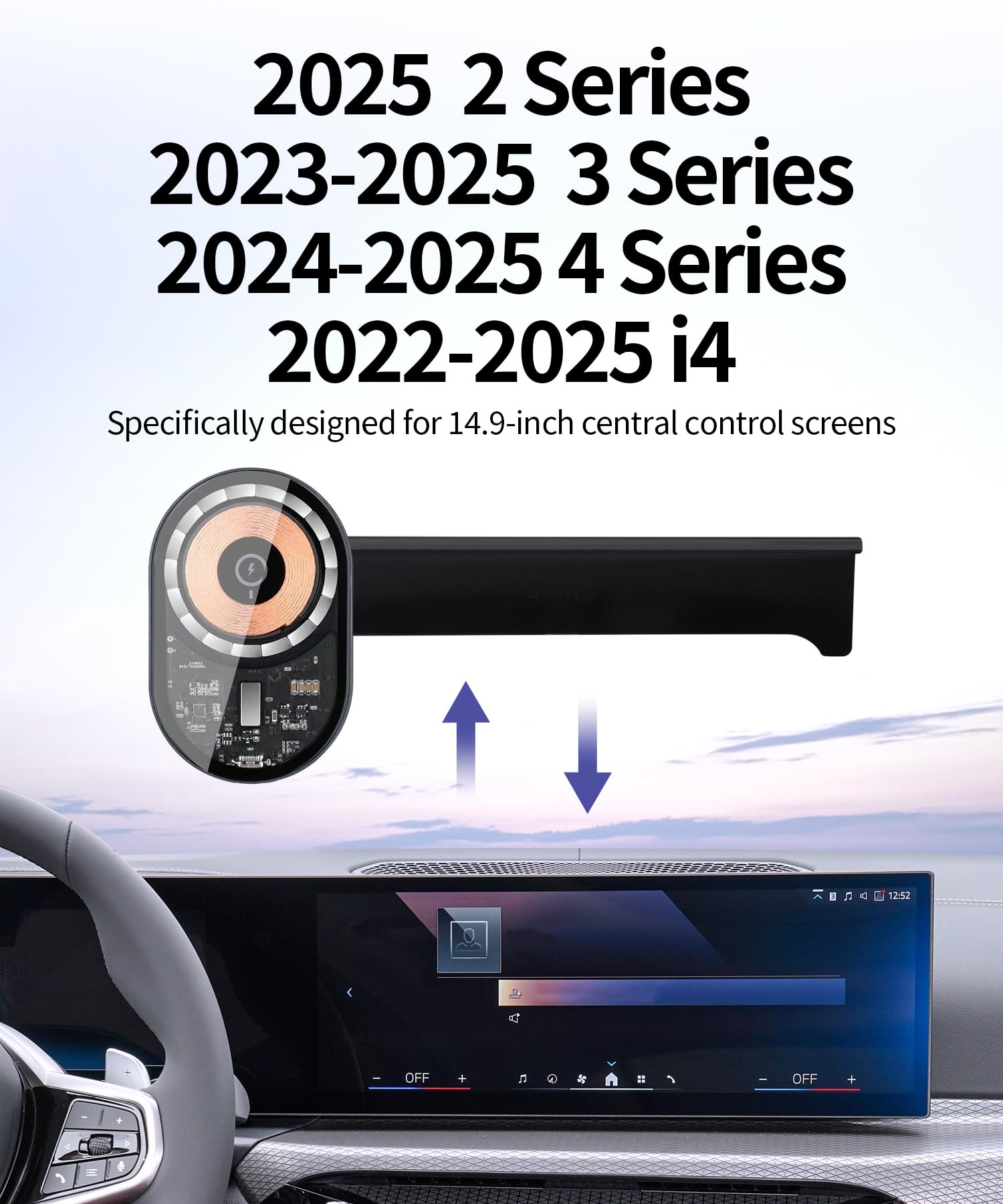 Masergogo Wireless Charging Car Phone Holder For 2023-2025 Bmw 3 Series /2024 2025 4 Series/2025 2 Series/2022-2025 I4 Accessori