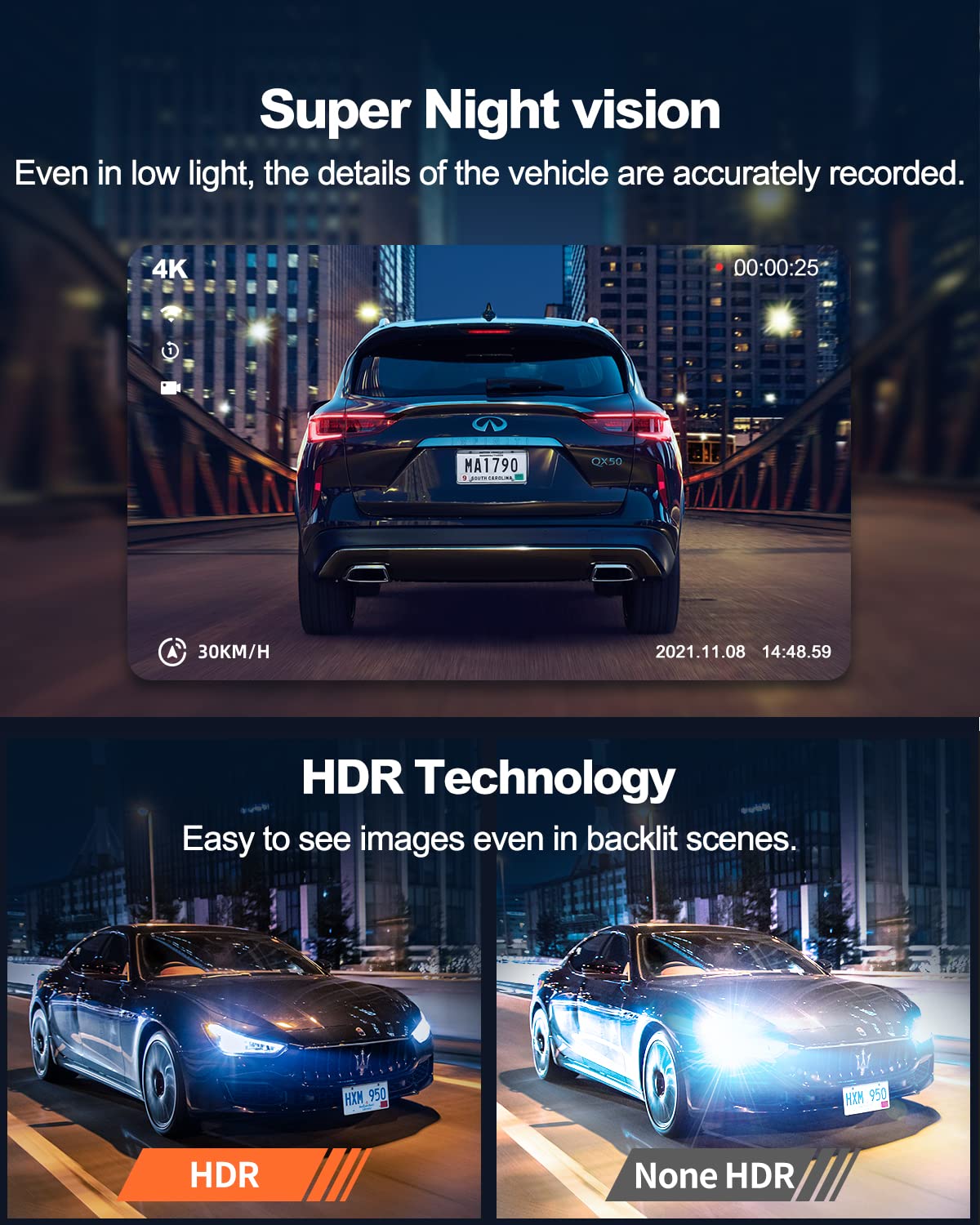 Yeecore 4K Dual Dash Cam 5G Wifi Gps, Real 4K+Hdr 1080P Dash Cam Front And Rear, 3 Lcd Super Night Vision, Parking Mode, Dash Ca